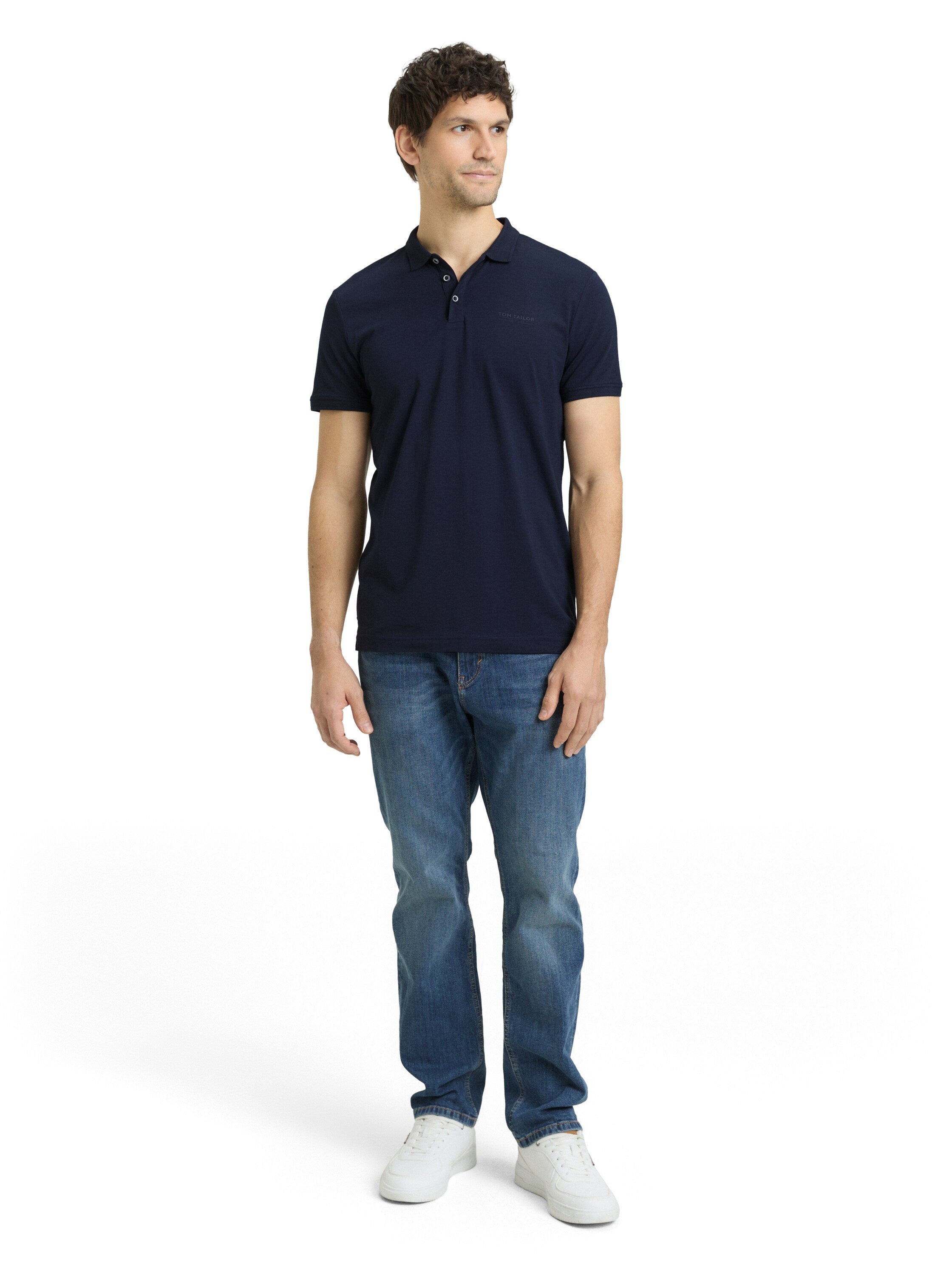Tom Tailor Navy Polo With Printed Logo