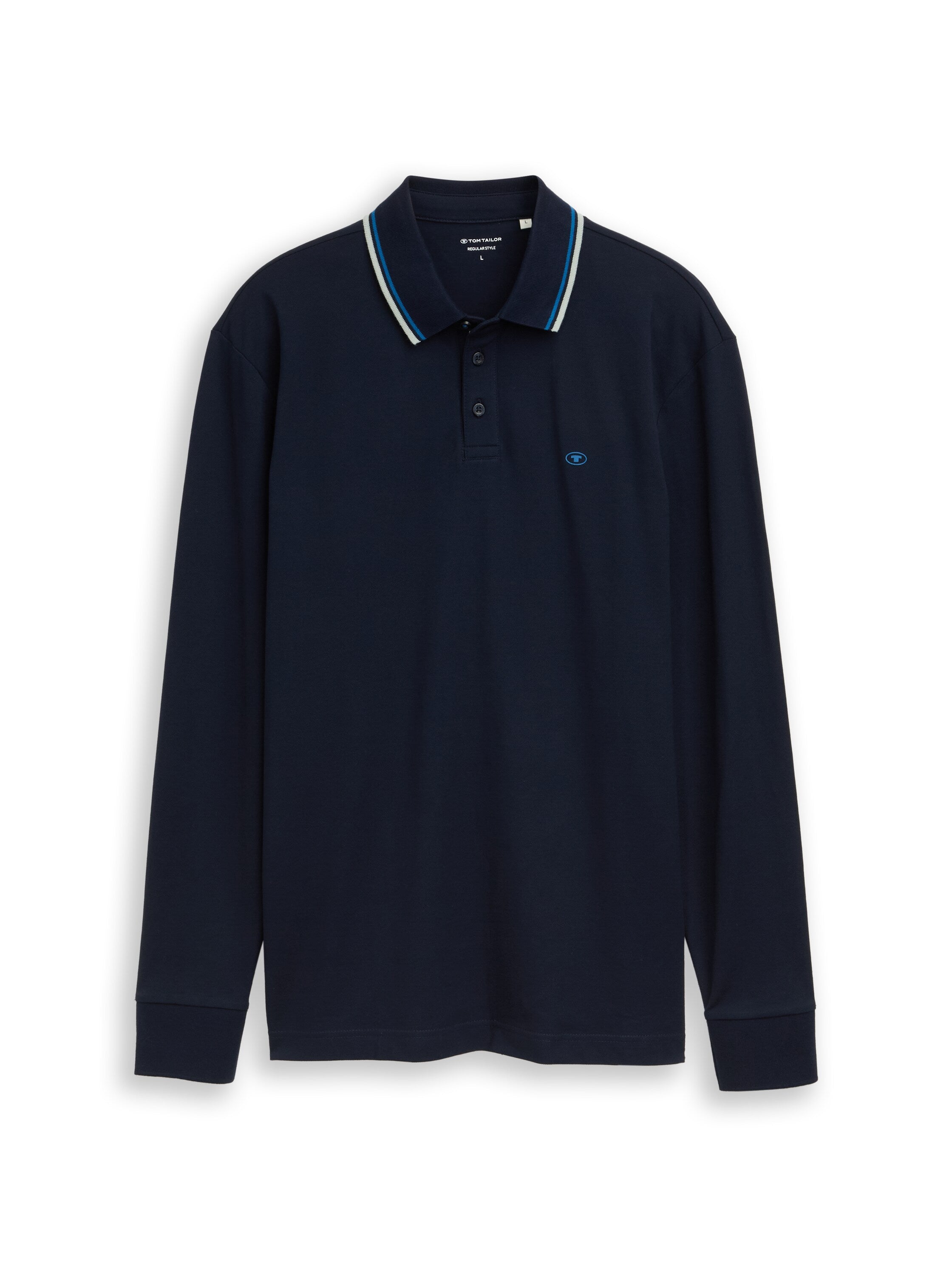 Tom Tailor Long Sleeved Navy Polo With Printed Logo