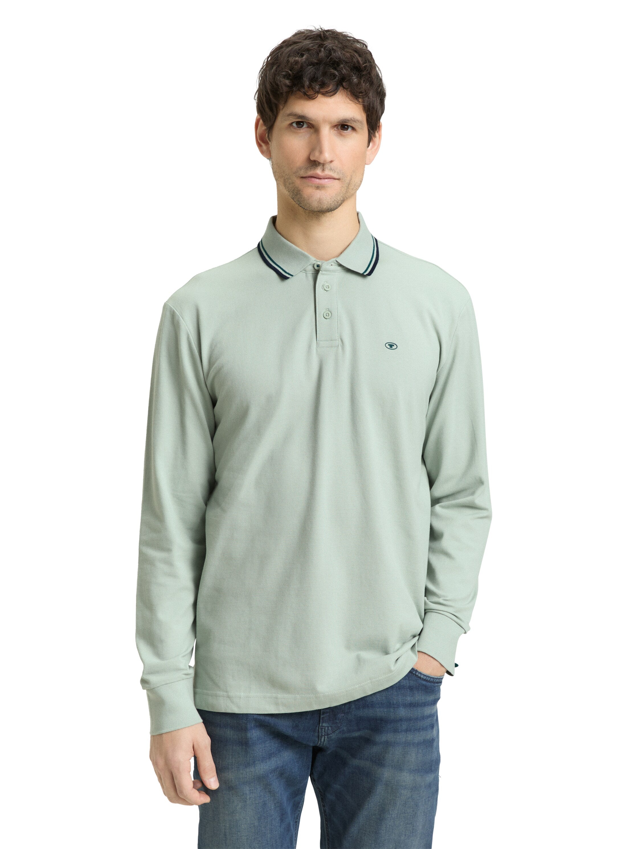 Tom Tailor Long Sleeved Mint Polo With Printed Logo