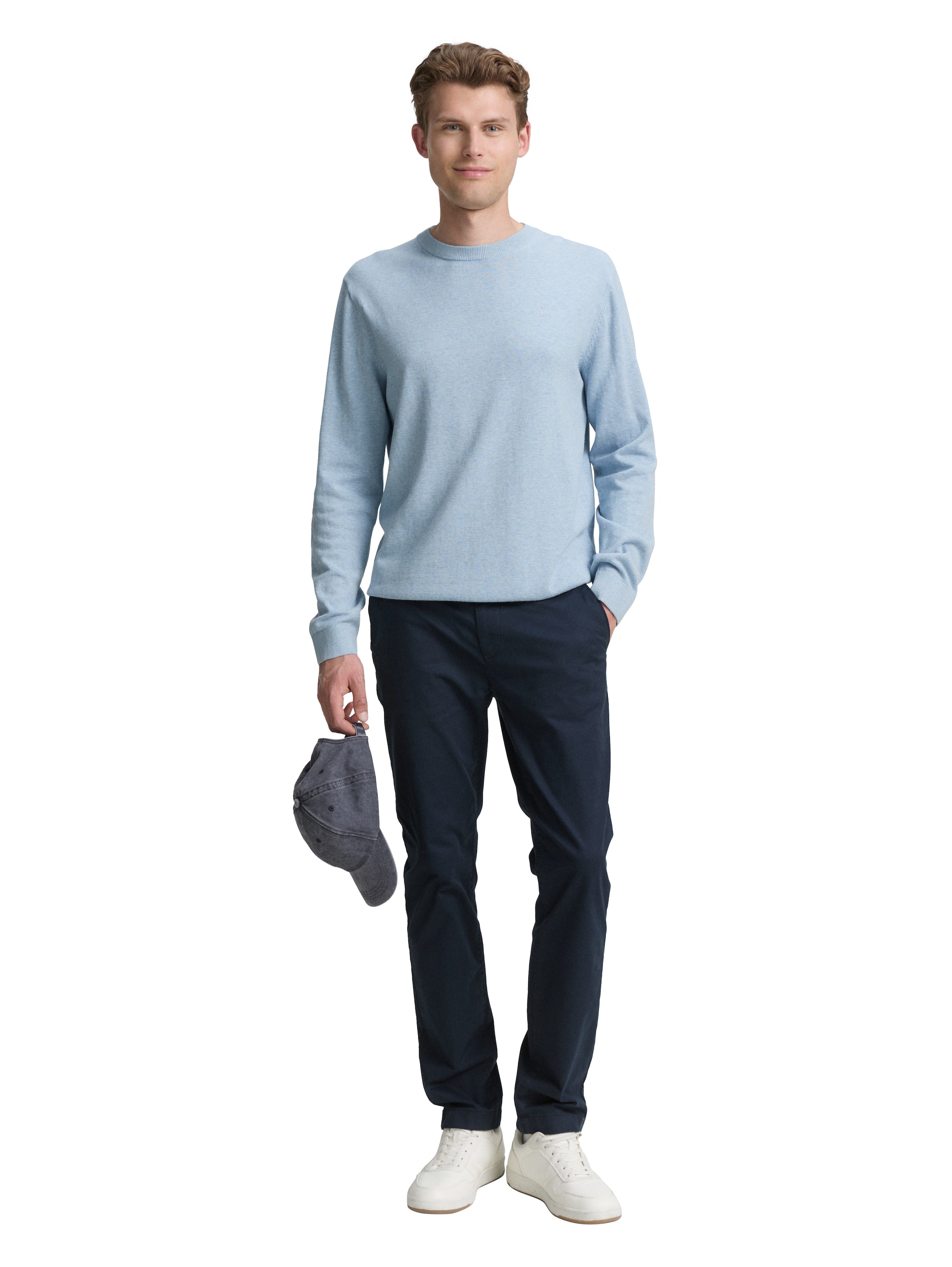 Tom Tailor Basic Knitted Blue Pullover Made of Cotton