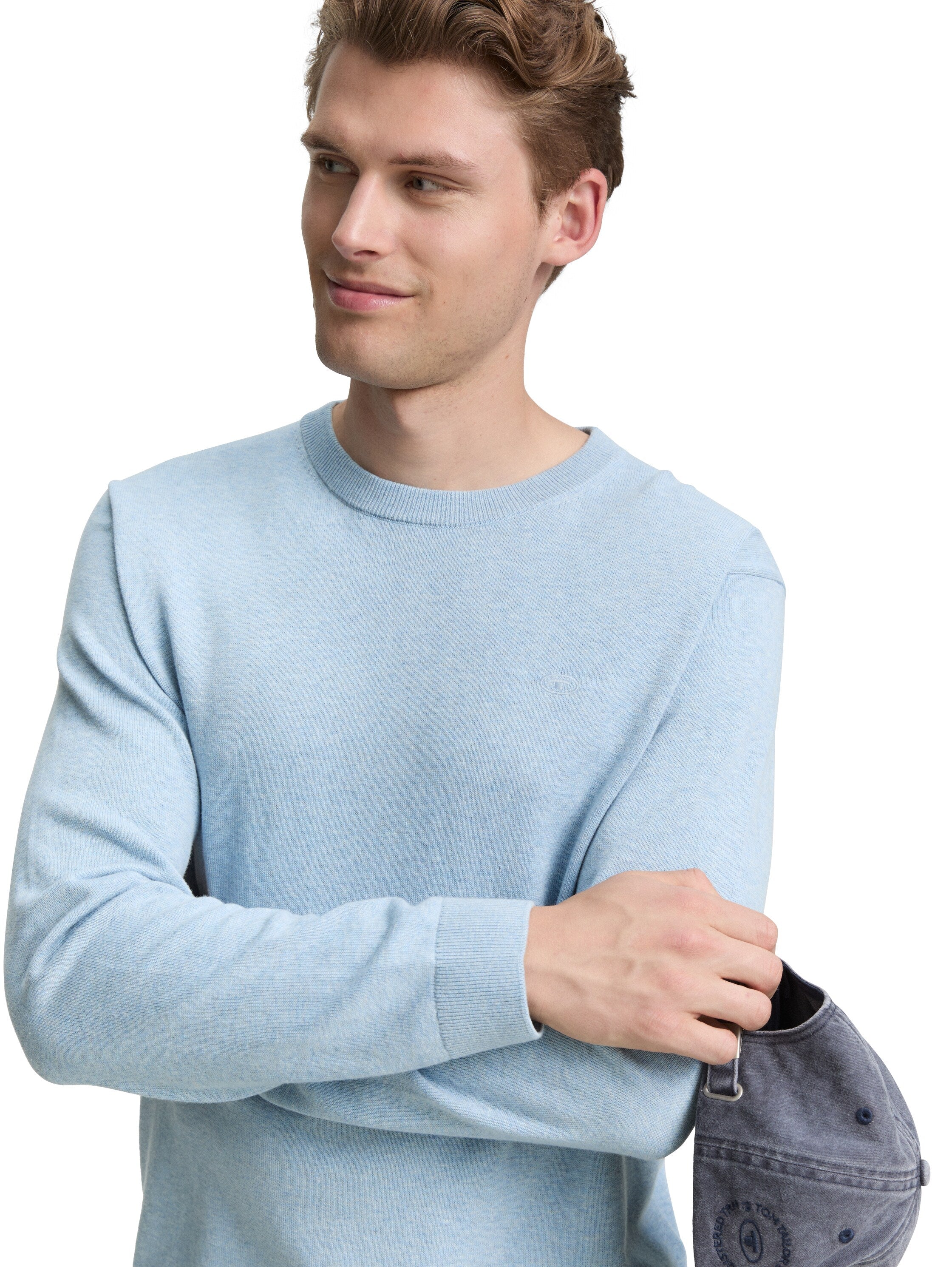 Tom Tailor Basic Knitted Blue Pullover Made of Cotton