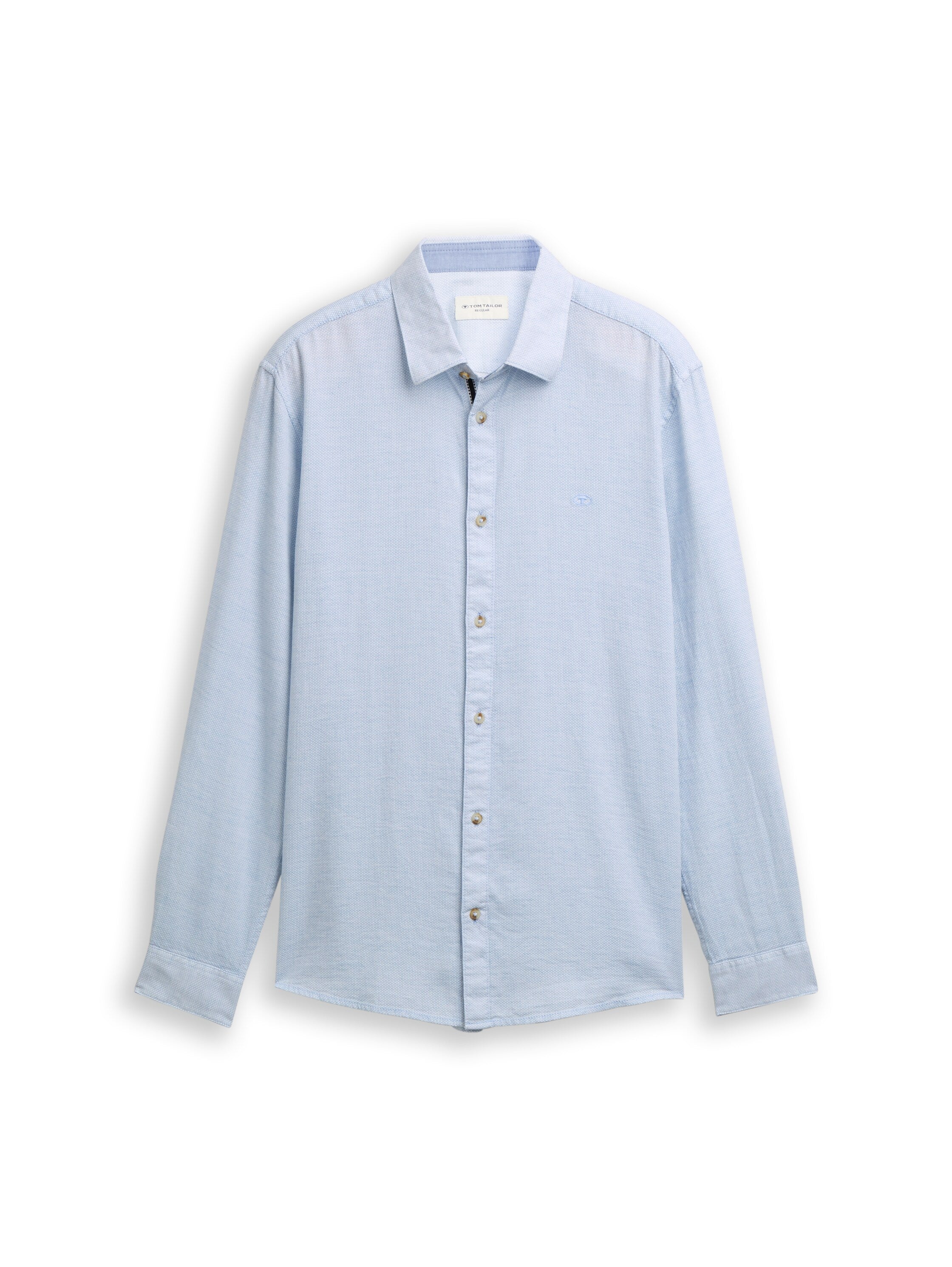 Tom Tailor Blue Long Sleeved Shirt With Linen Blend