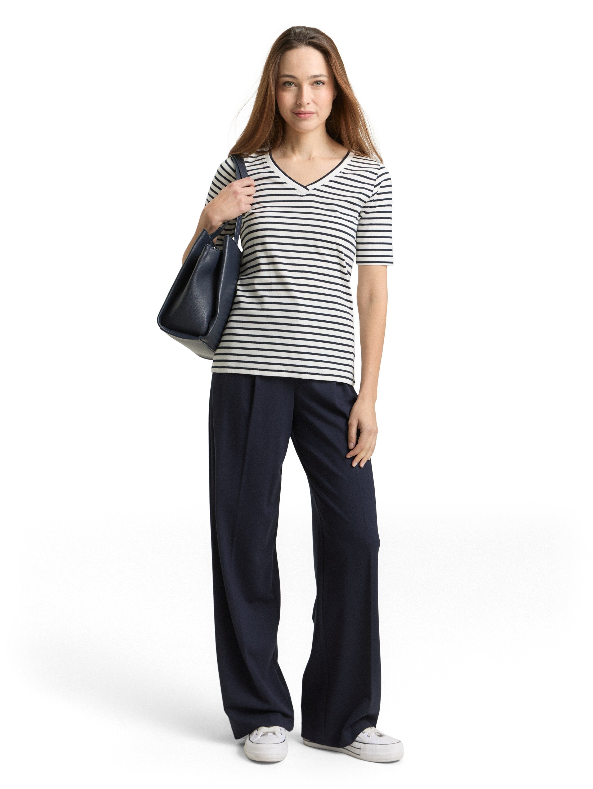Tom Tailor V-Neck T-Shirt With Striped Design