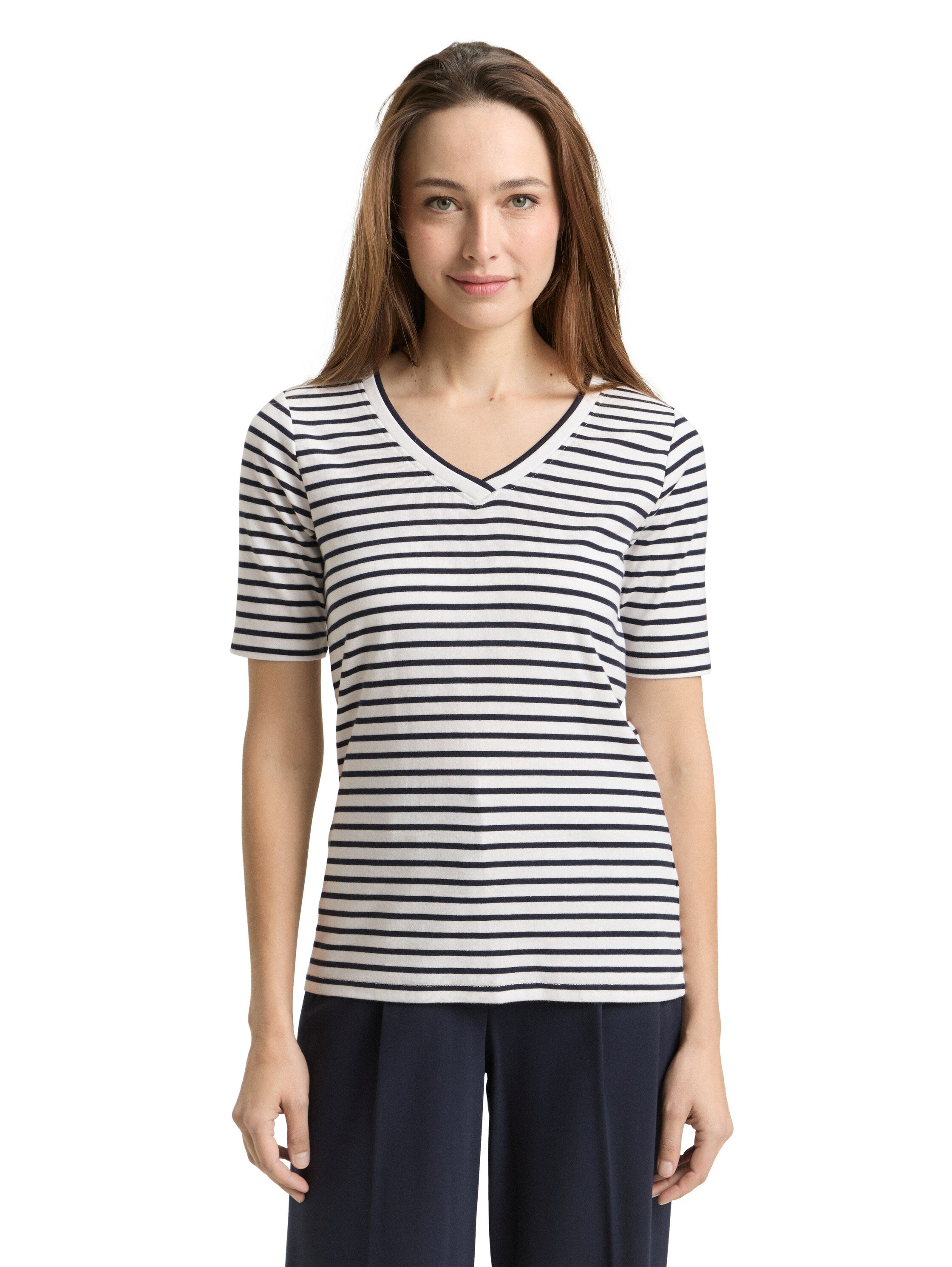 Tom Tailor V-Neck T-Shirt With Striped Design