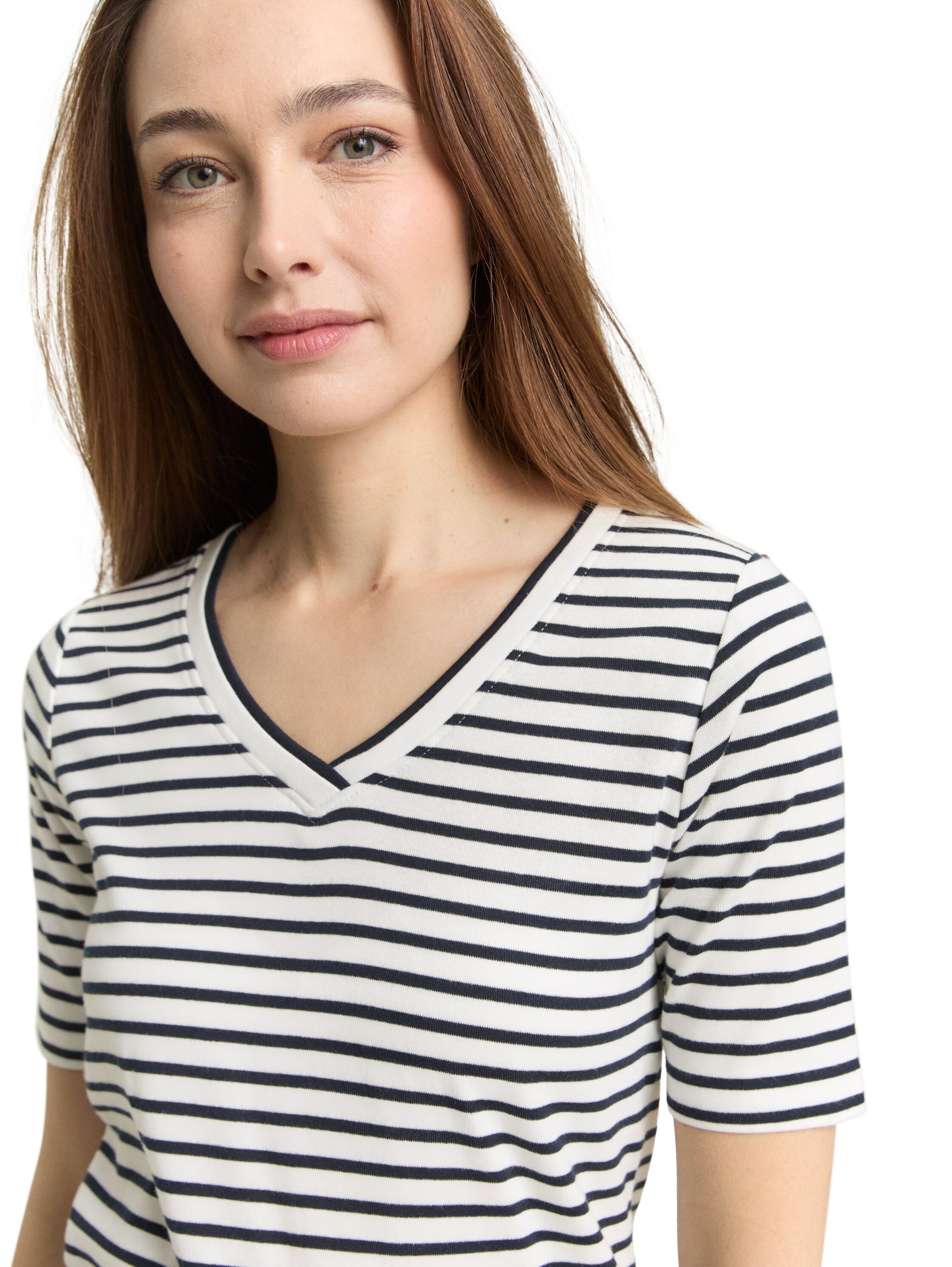 Tom Tailor V-Neck T-Shirt With Striped Design
