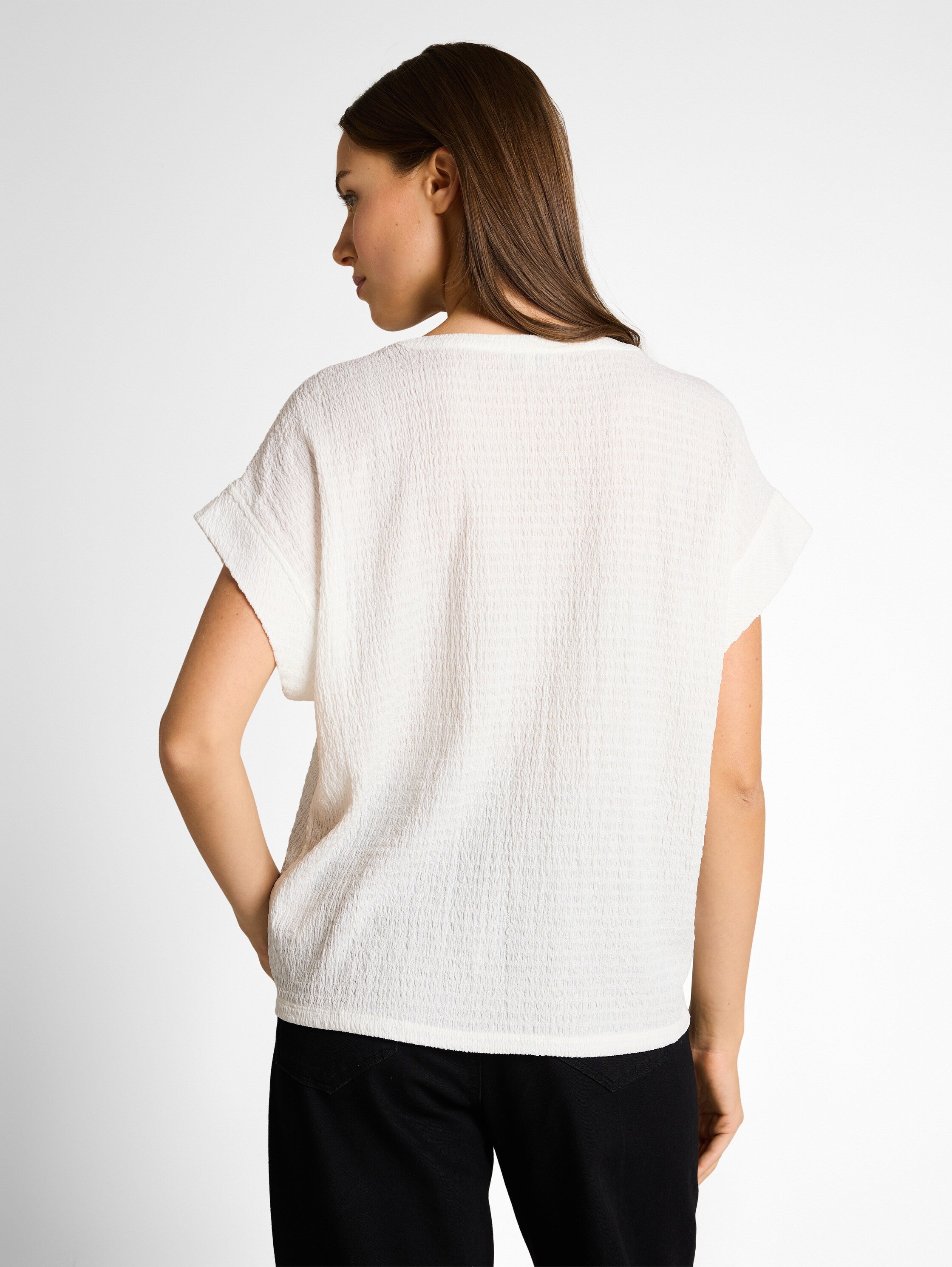 Tom Tailor White Plain T-shirt With Button At The Neckline