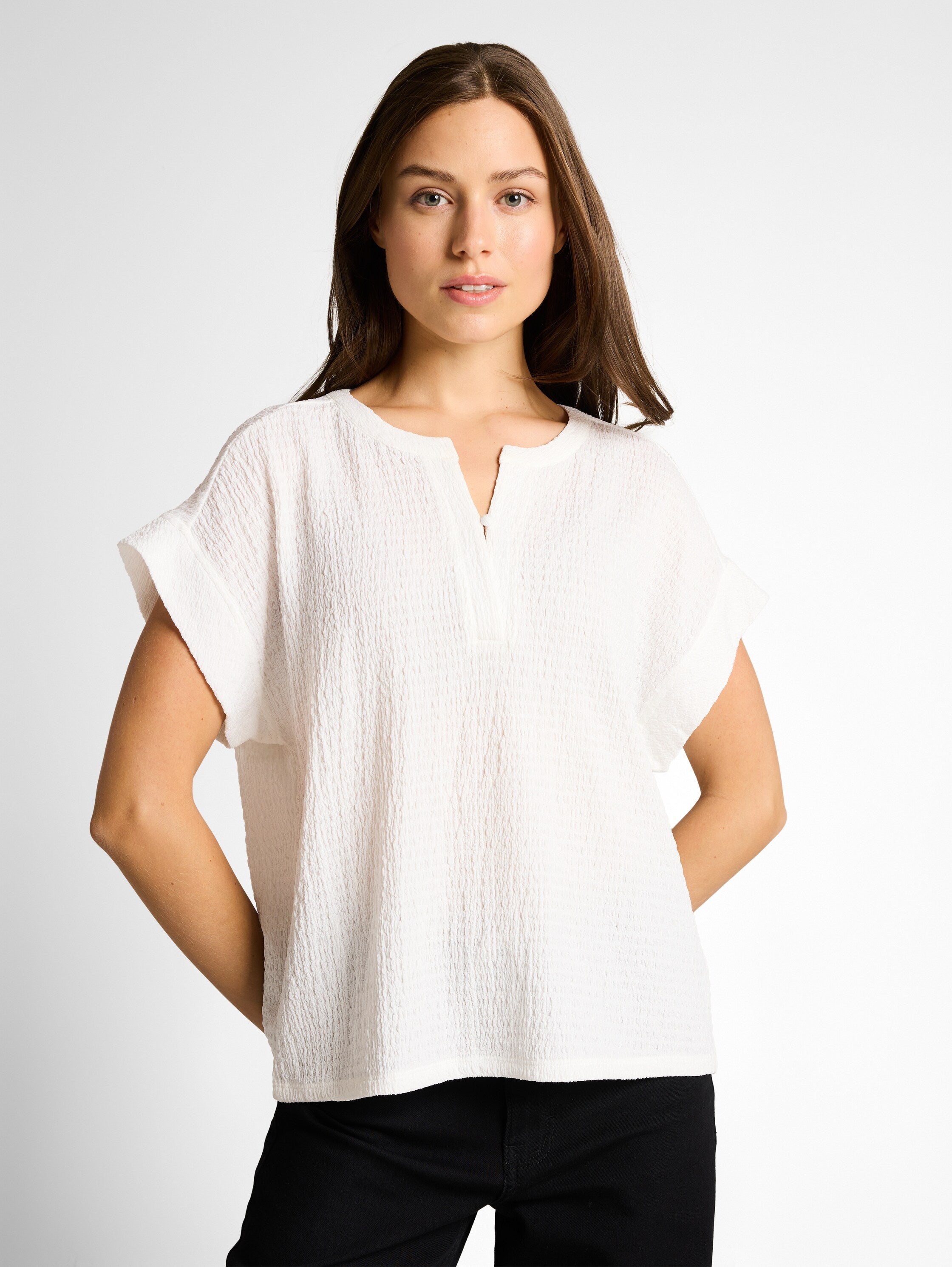 Tom Tailor White Plain T-shirt With Button At The Neckline