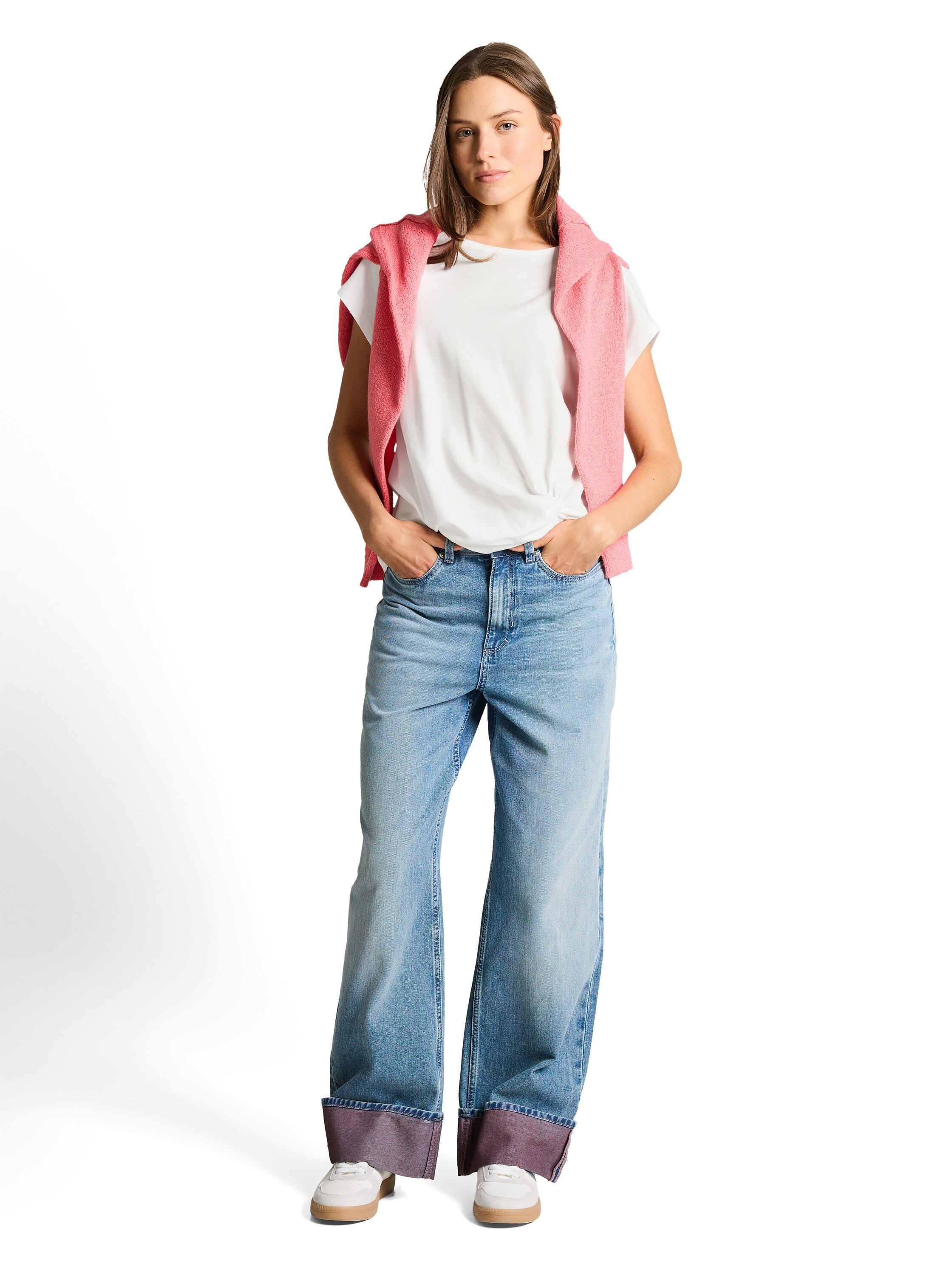 Tom Tailor White Short Sleeved Plain T-shirt With Knot Detail On The Front