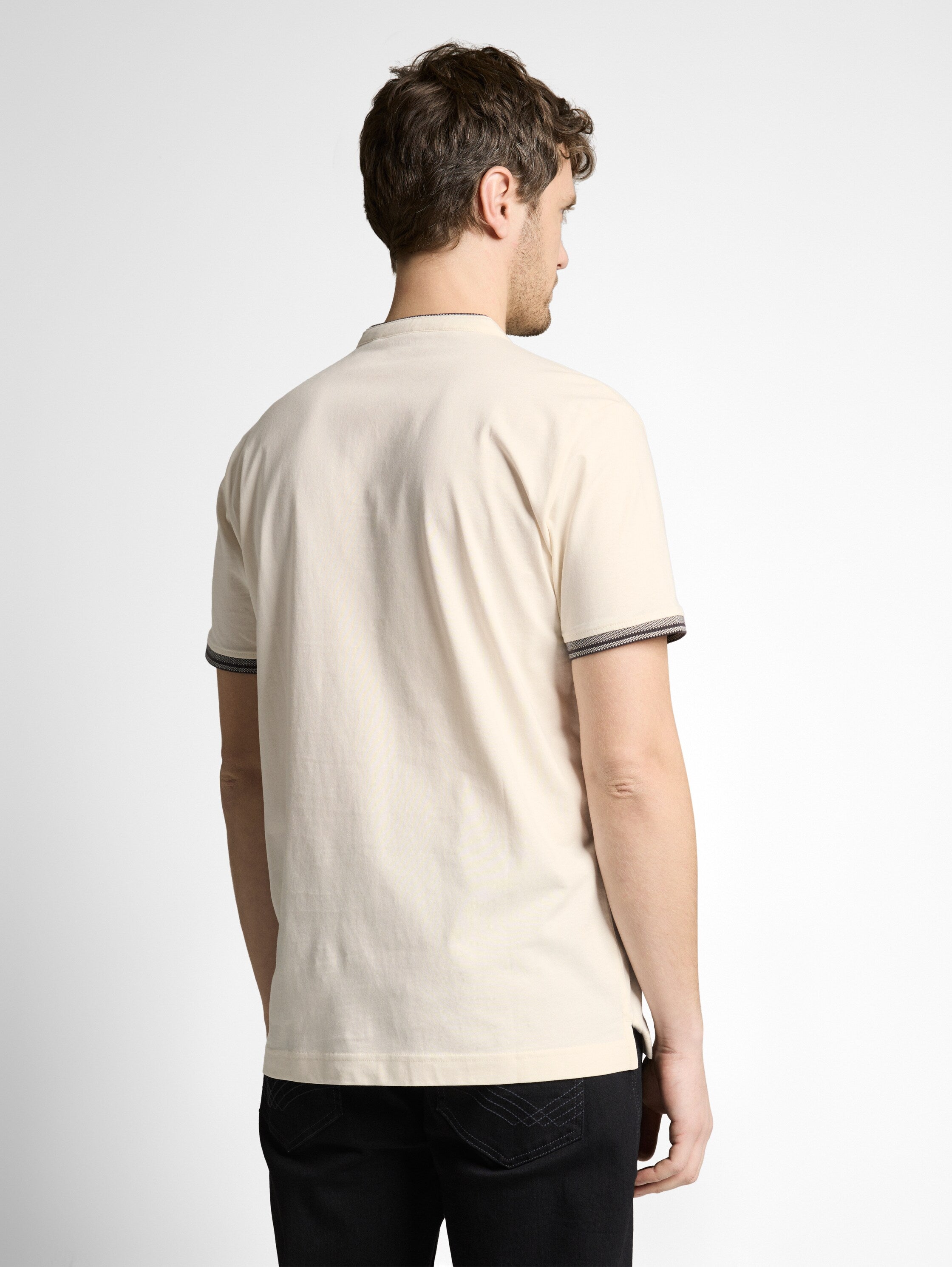 Tom Tailor Off White Polo With Stand-Up Collar Logo Print On The Chest