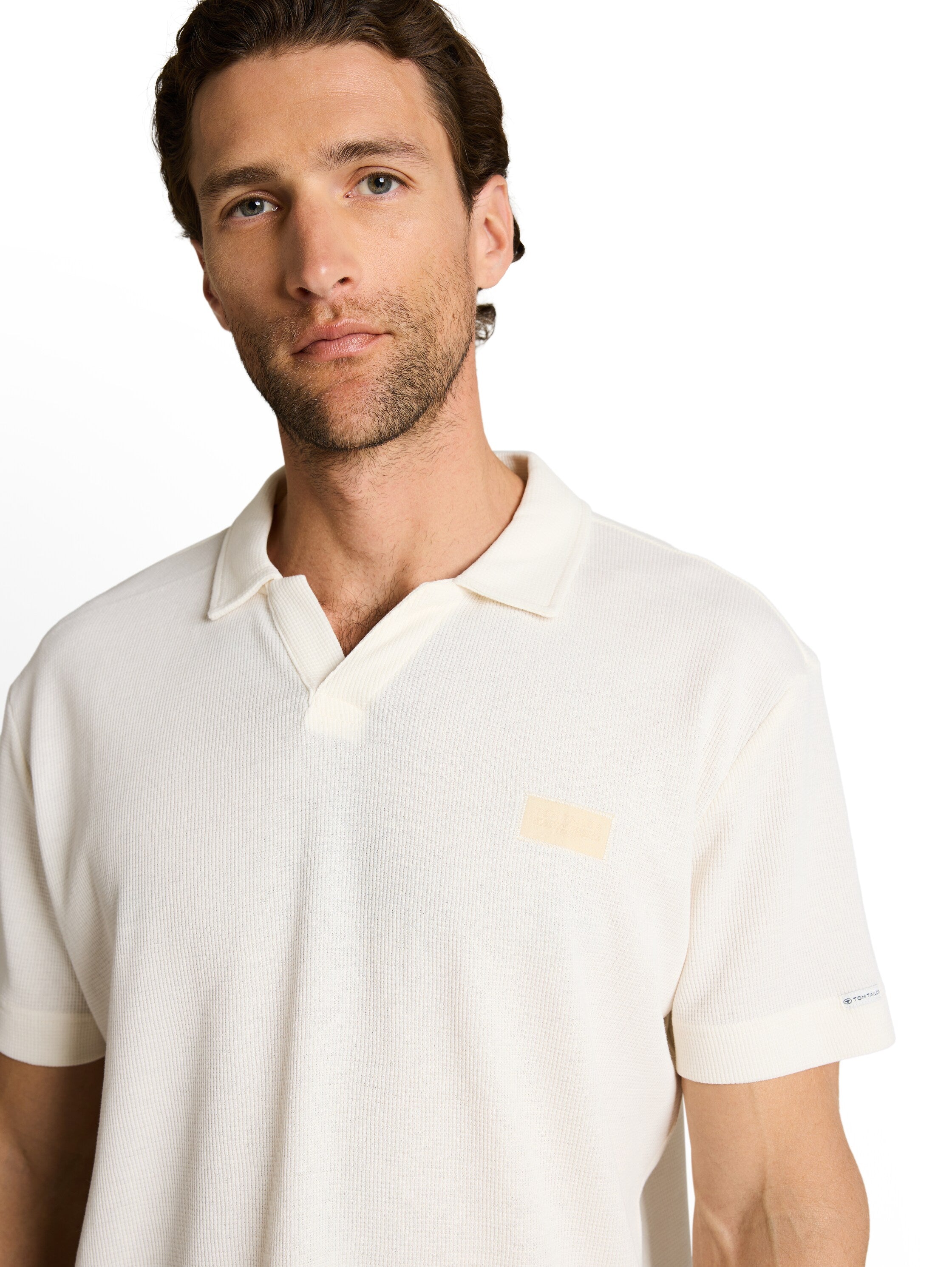 Tom Tailor Off White Short Sleeved Polo With Logo