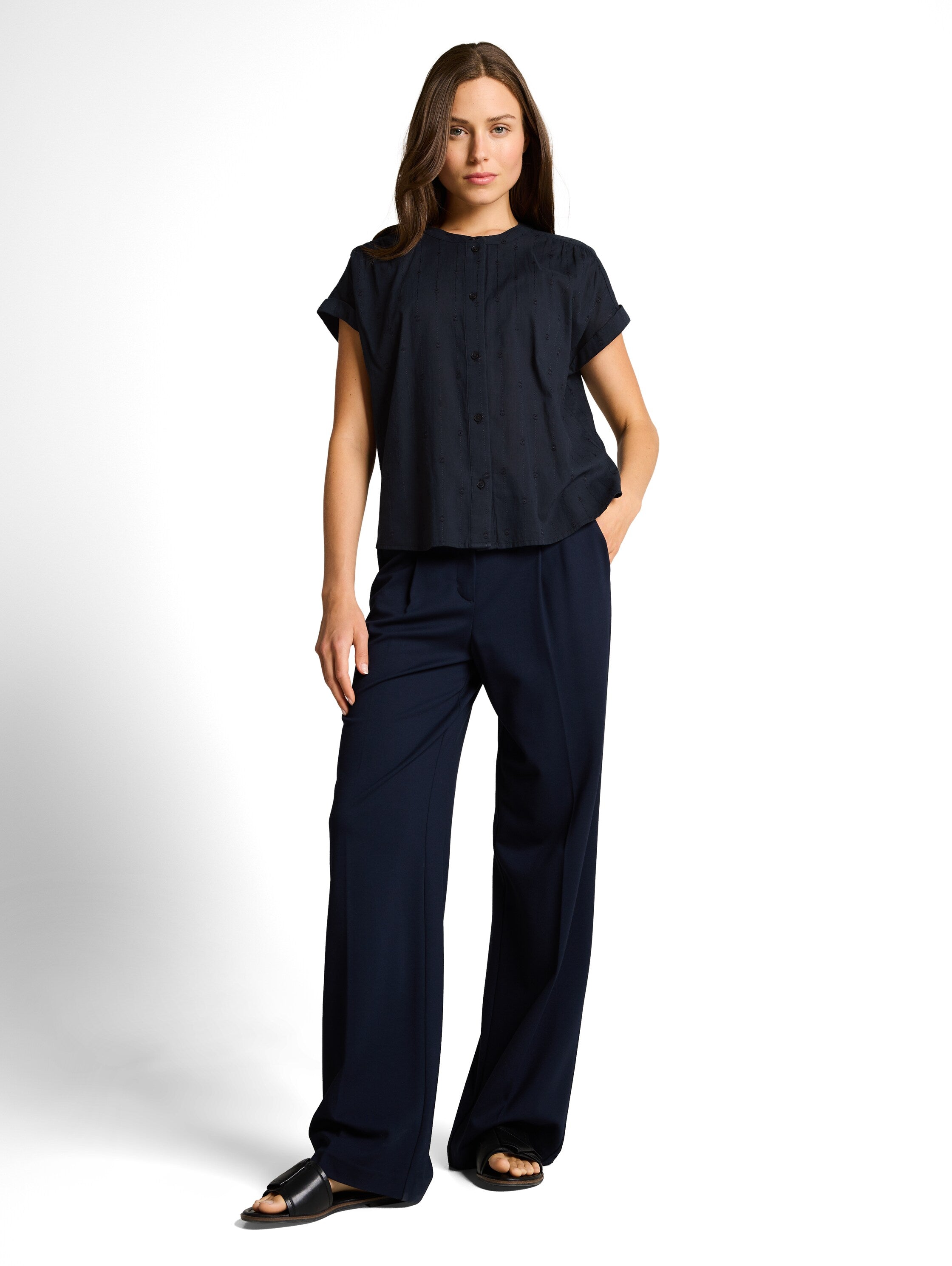 Tom Tailor Navy Round Neck Line Loose Fit Blouse