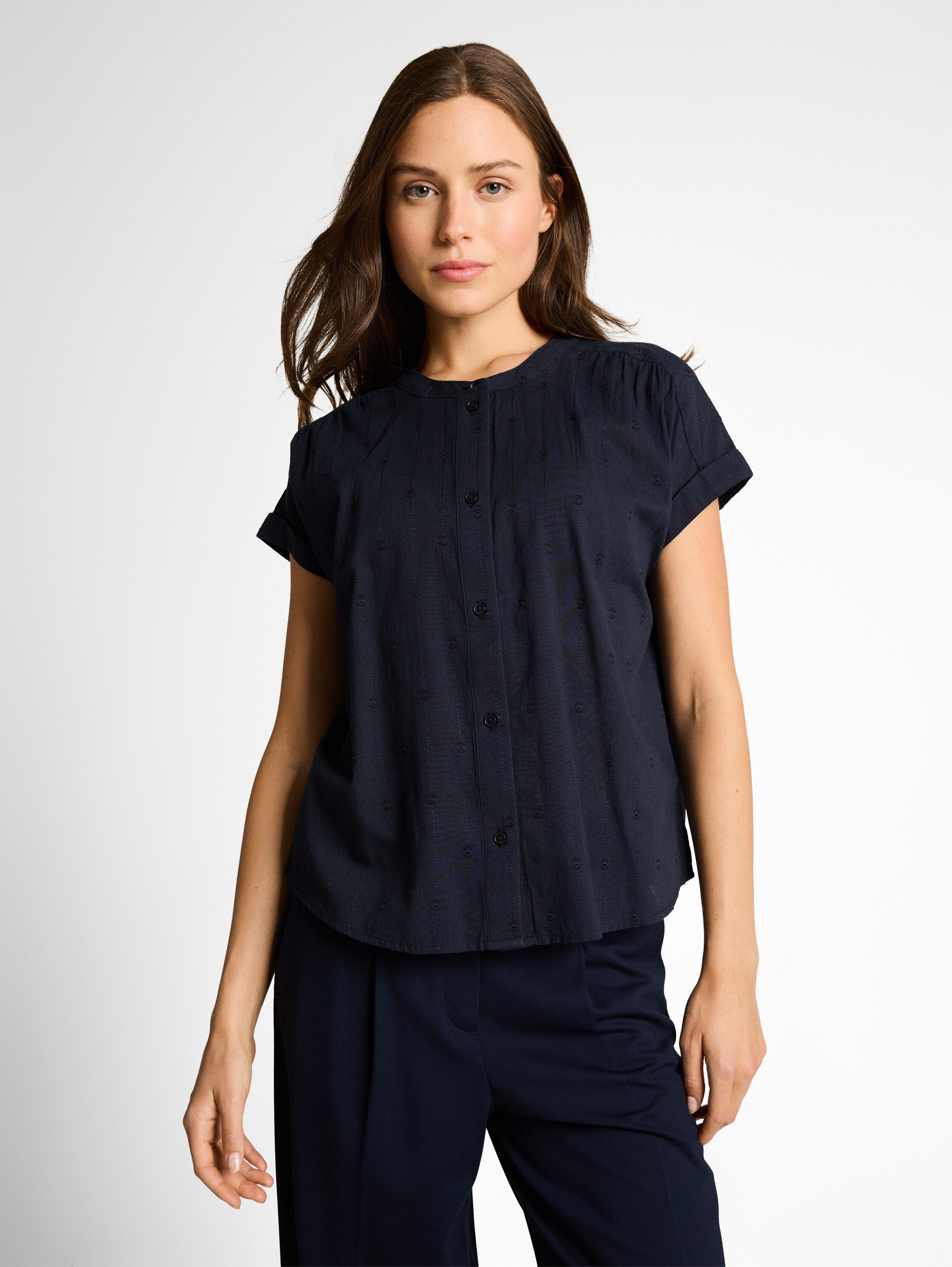 Tom Tailor Navy Round Neck Line Loose Fit Blouse