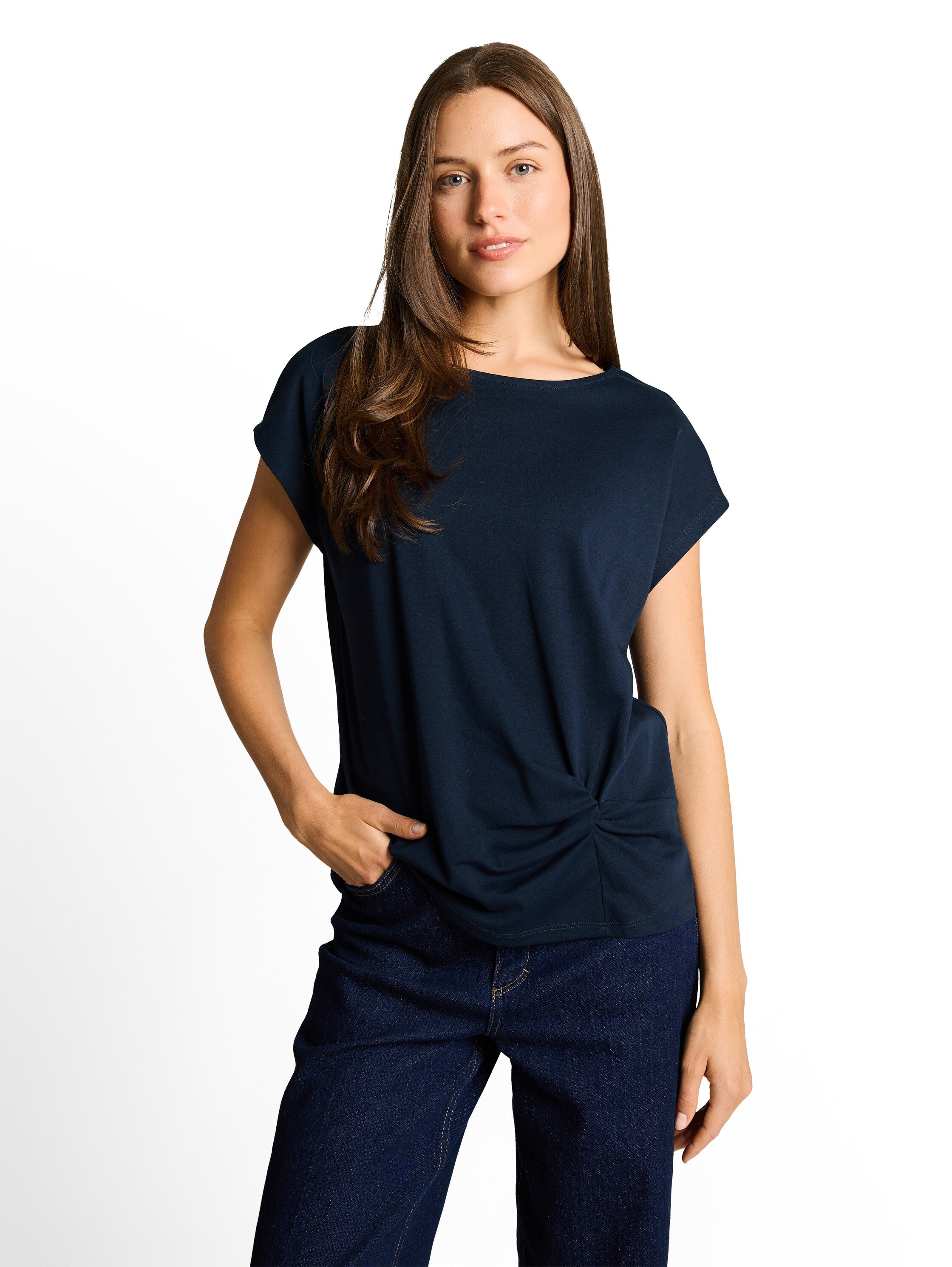 Tom Tailor Navy Short Sleeved Plain T-shirt With Knot Detail On The Front