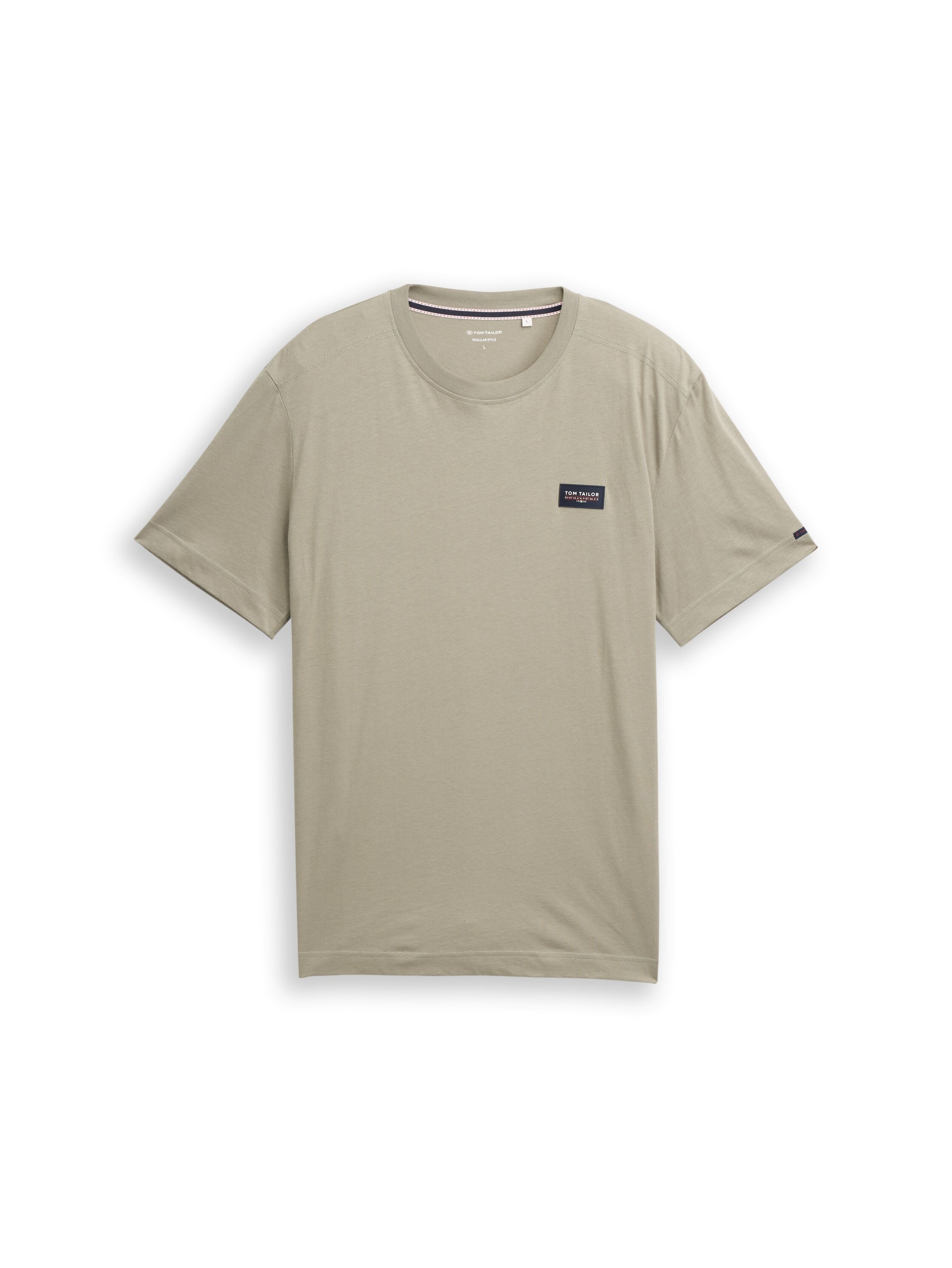 Tom Tailor Greyish Olive Cotton T-Shirt With Logo Badge