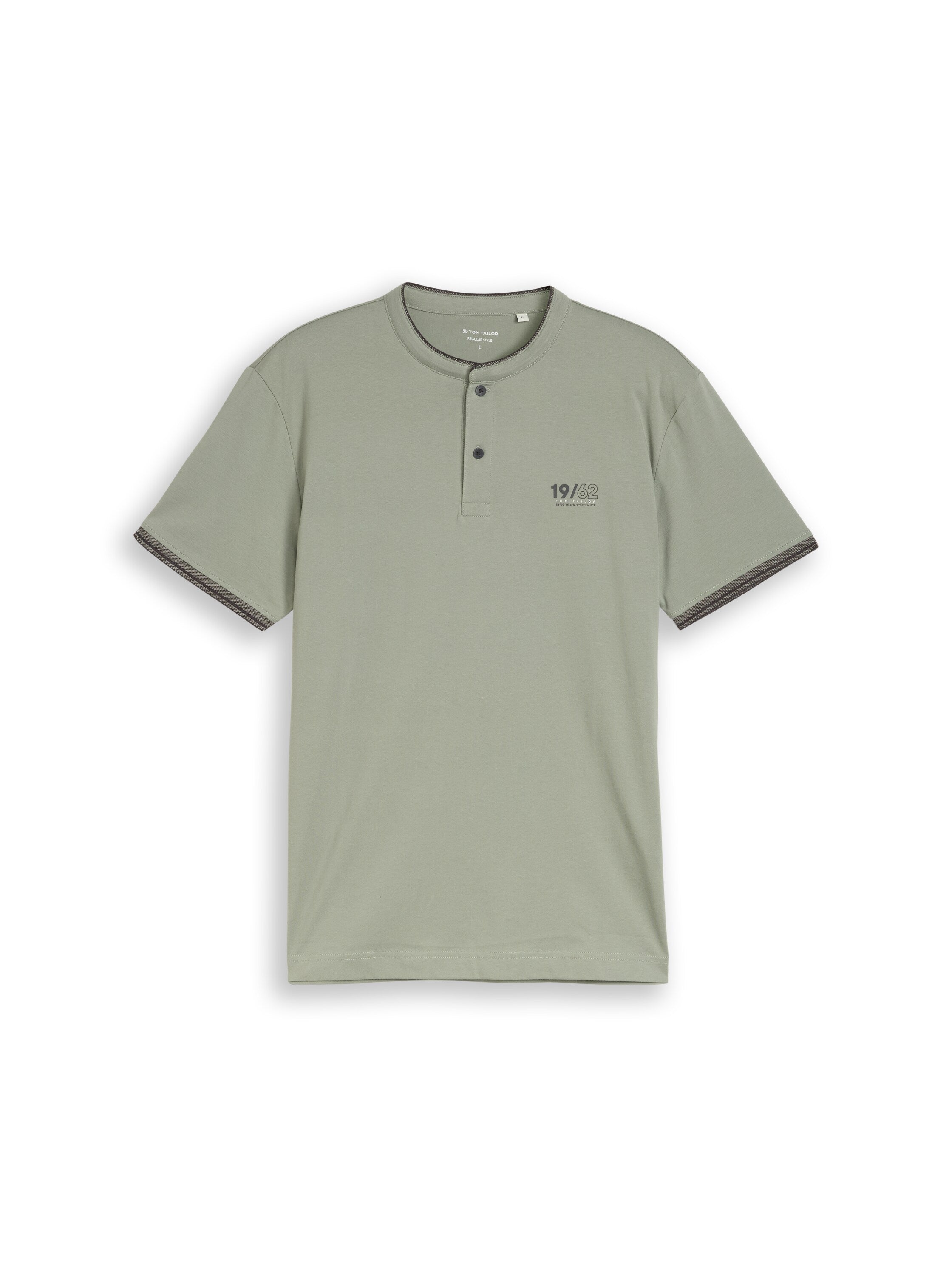 Tom Tailor Olive Polo With Stand-Up Collar Logo Print On The Chest