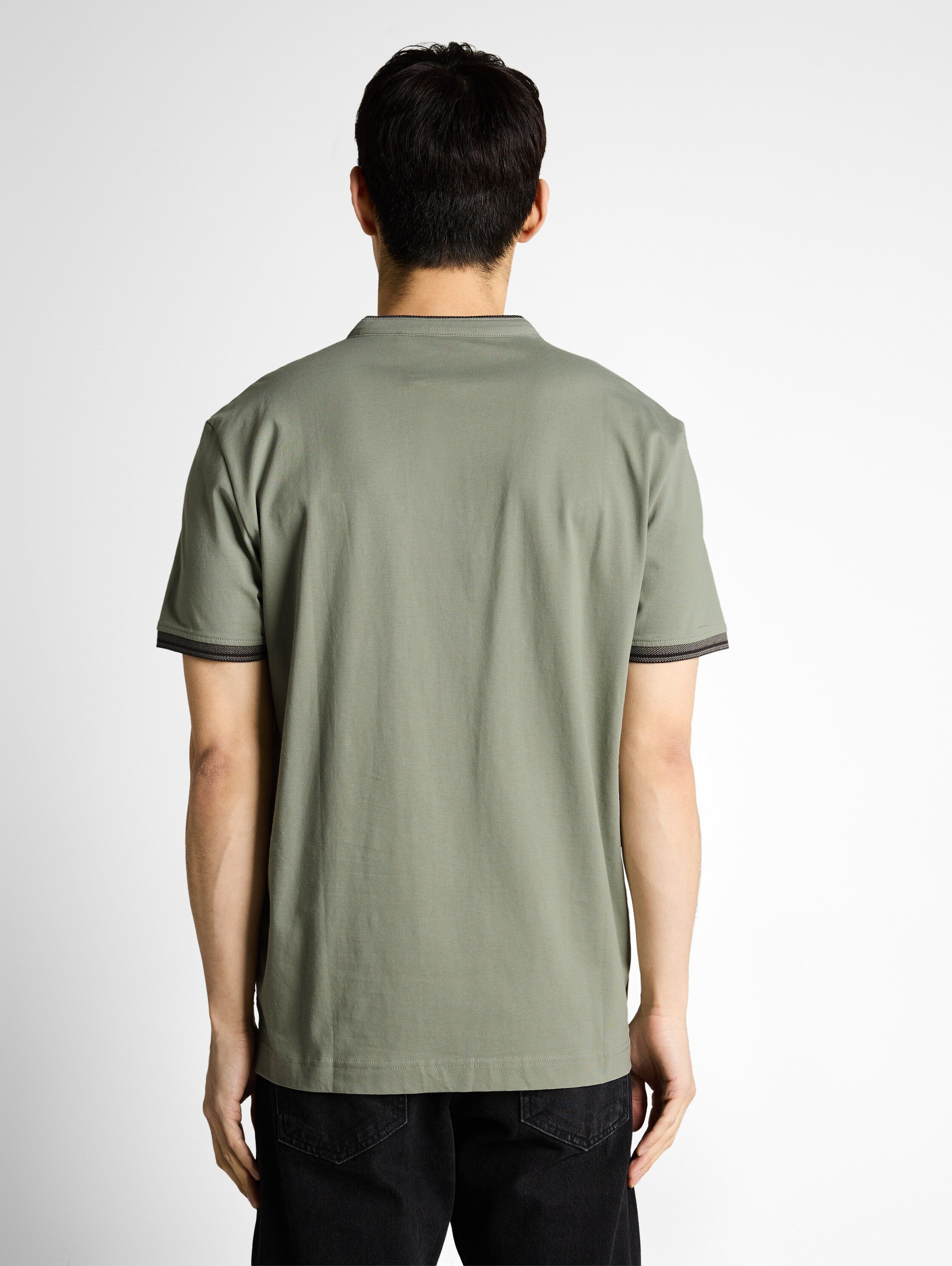 Tom Tailor Olive Polo With Stand-Up Collar Logo Print On The Chest
