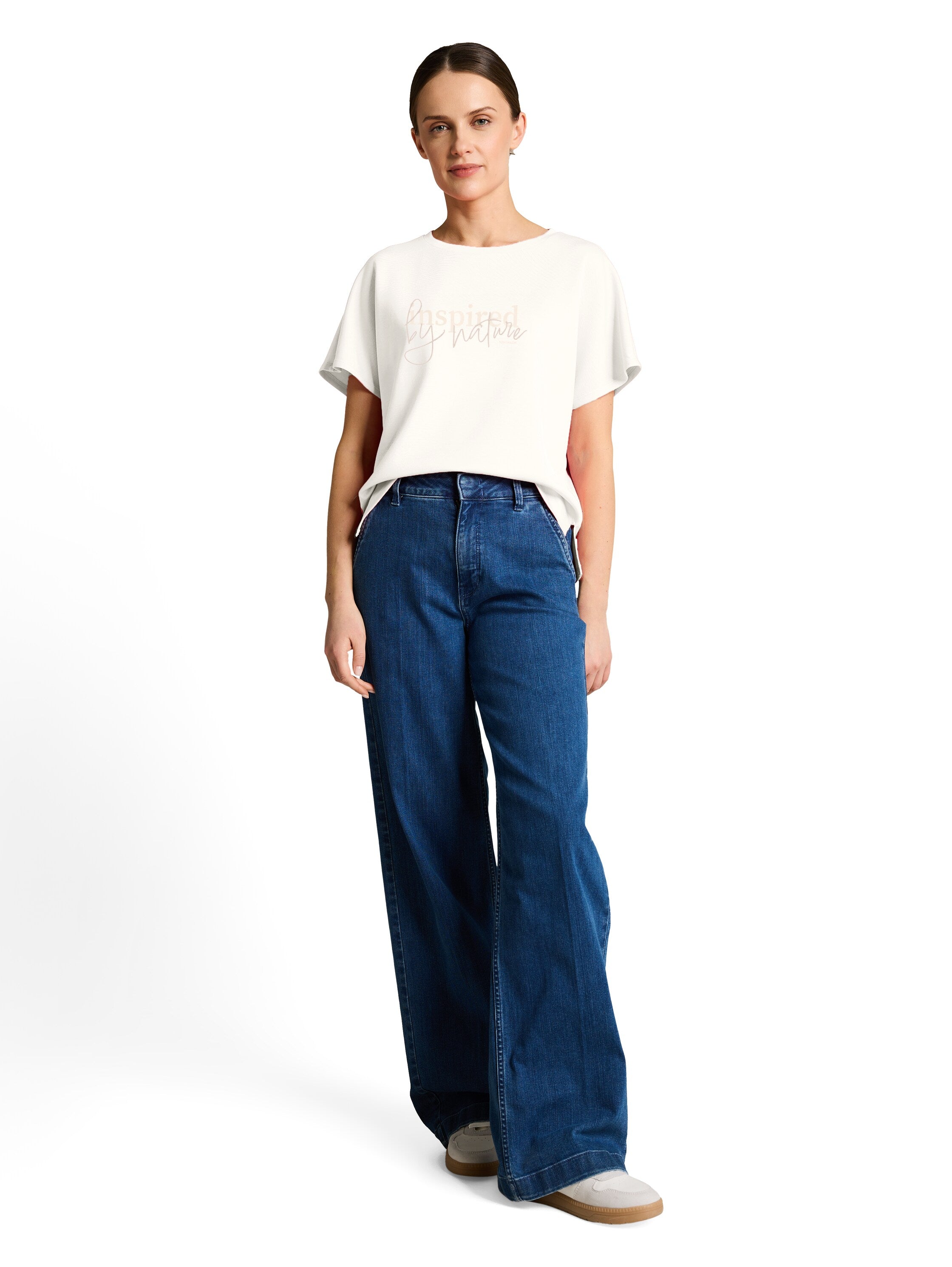 Tom Tailor Off White Loose-Fit Scuba T-shirt With Print