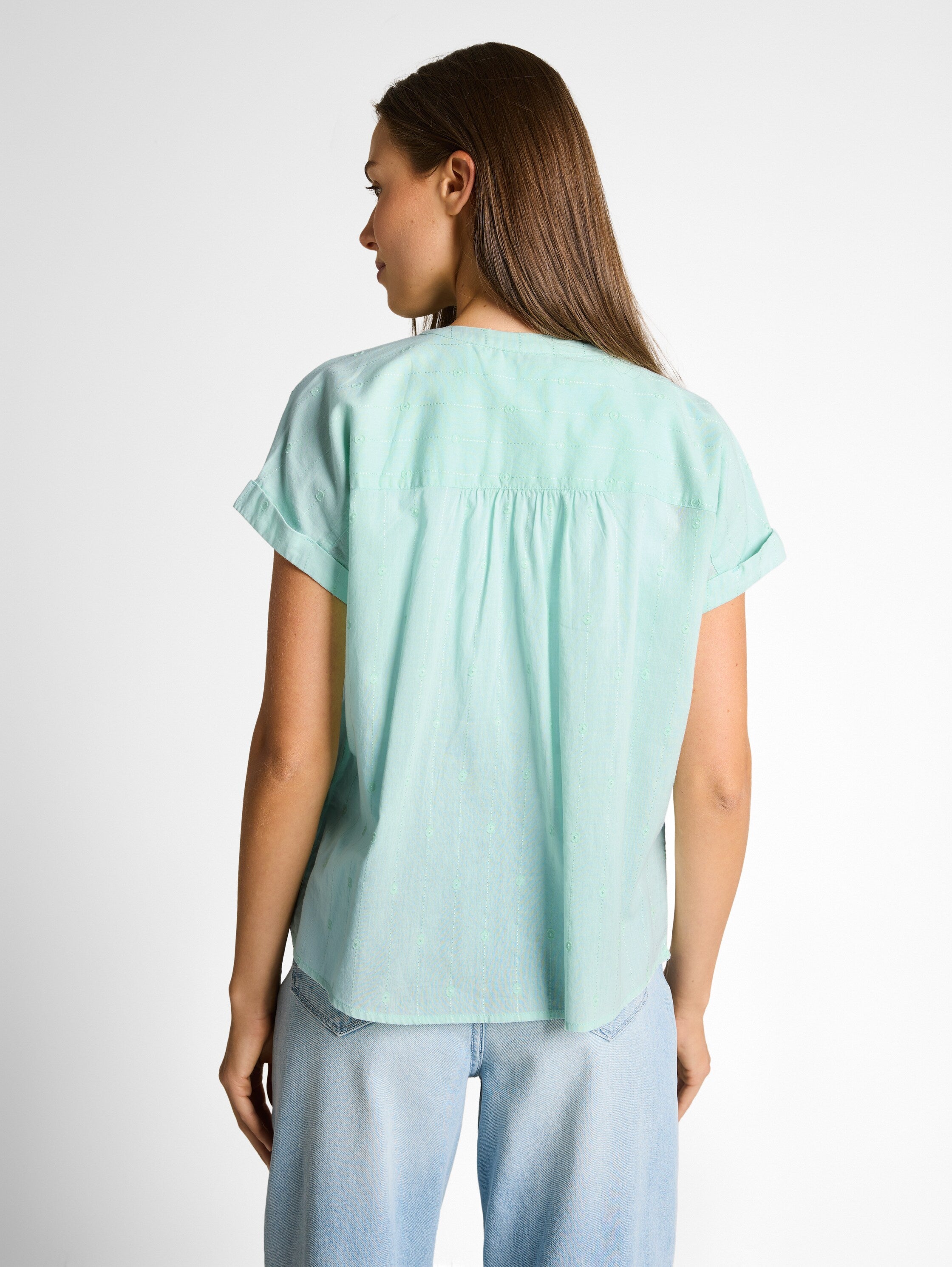 Tom Tailor Blue Round Neck Line Loose Fit Blouse