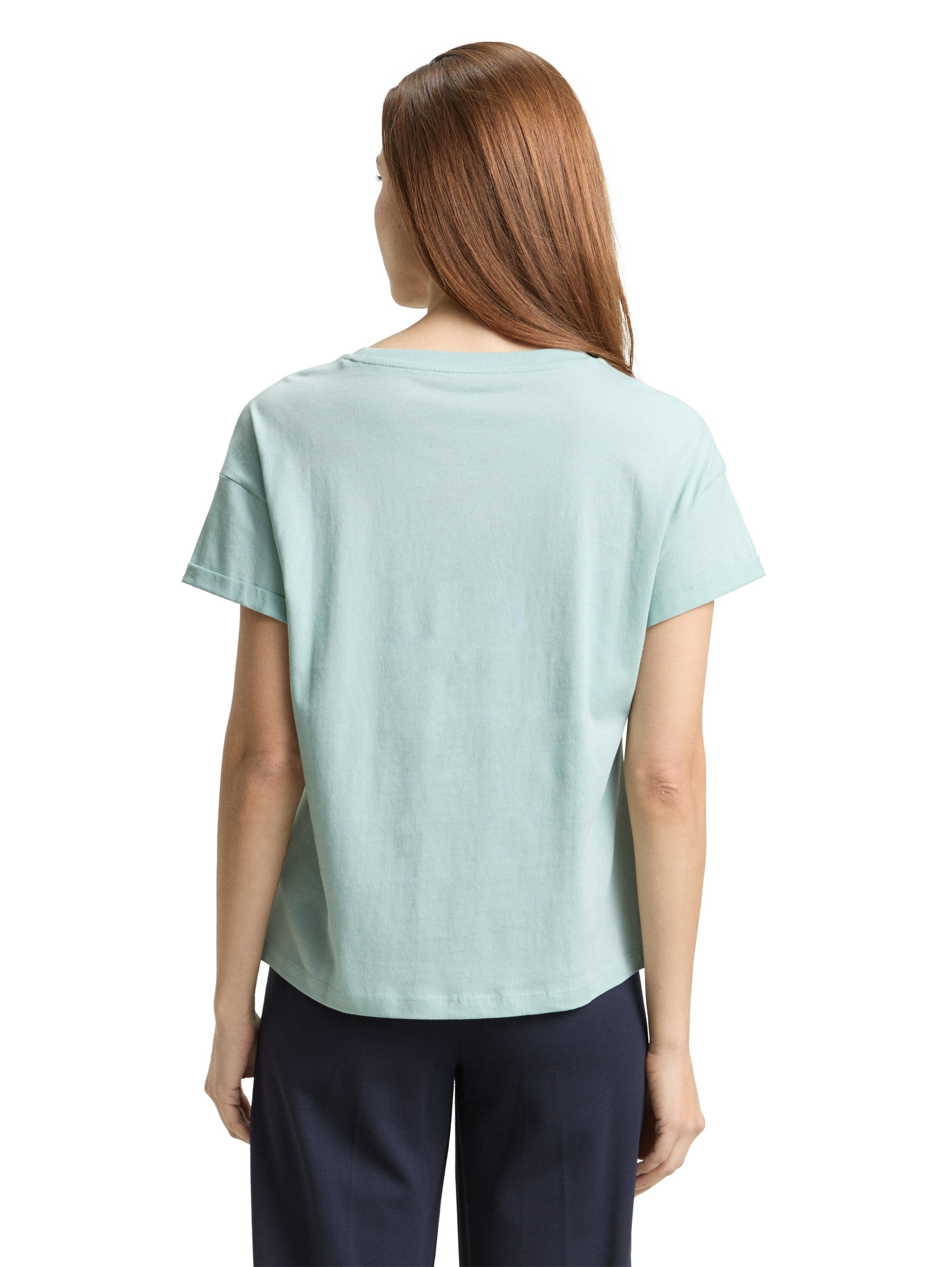 Tom Tailor Blue Round Neck T-Shirt With Small Embroidery On The Chest