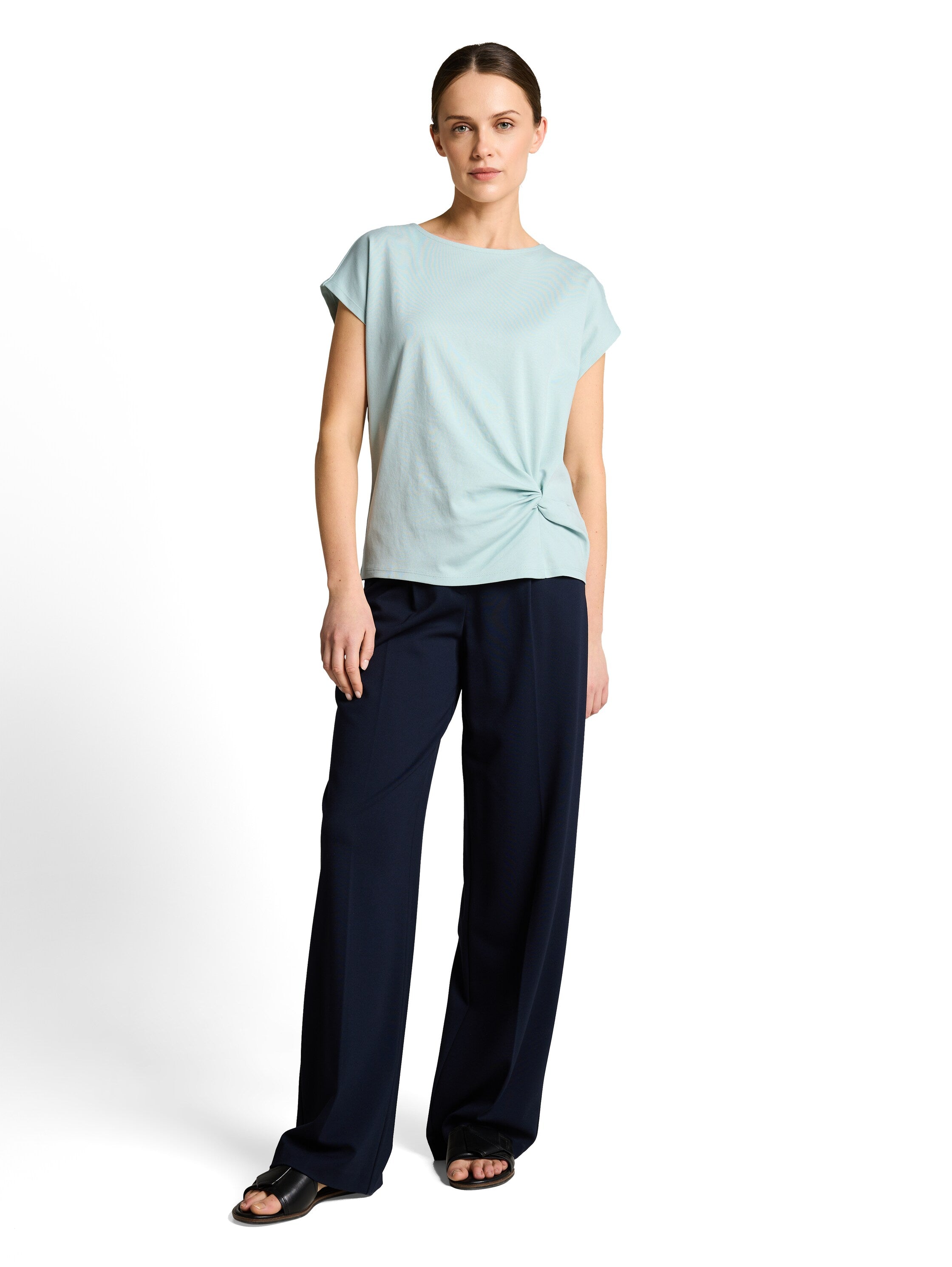 Tom Tailor Blue Short Sleeved Plain T-shirt With Knot Detail On The Front
