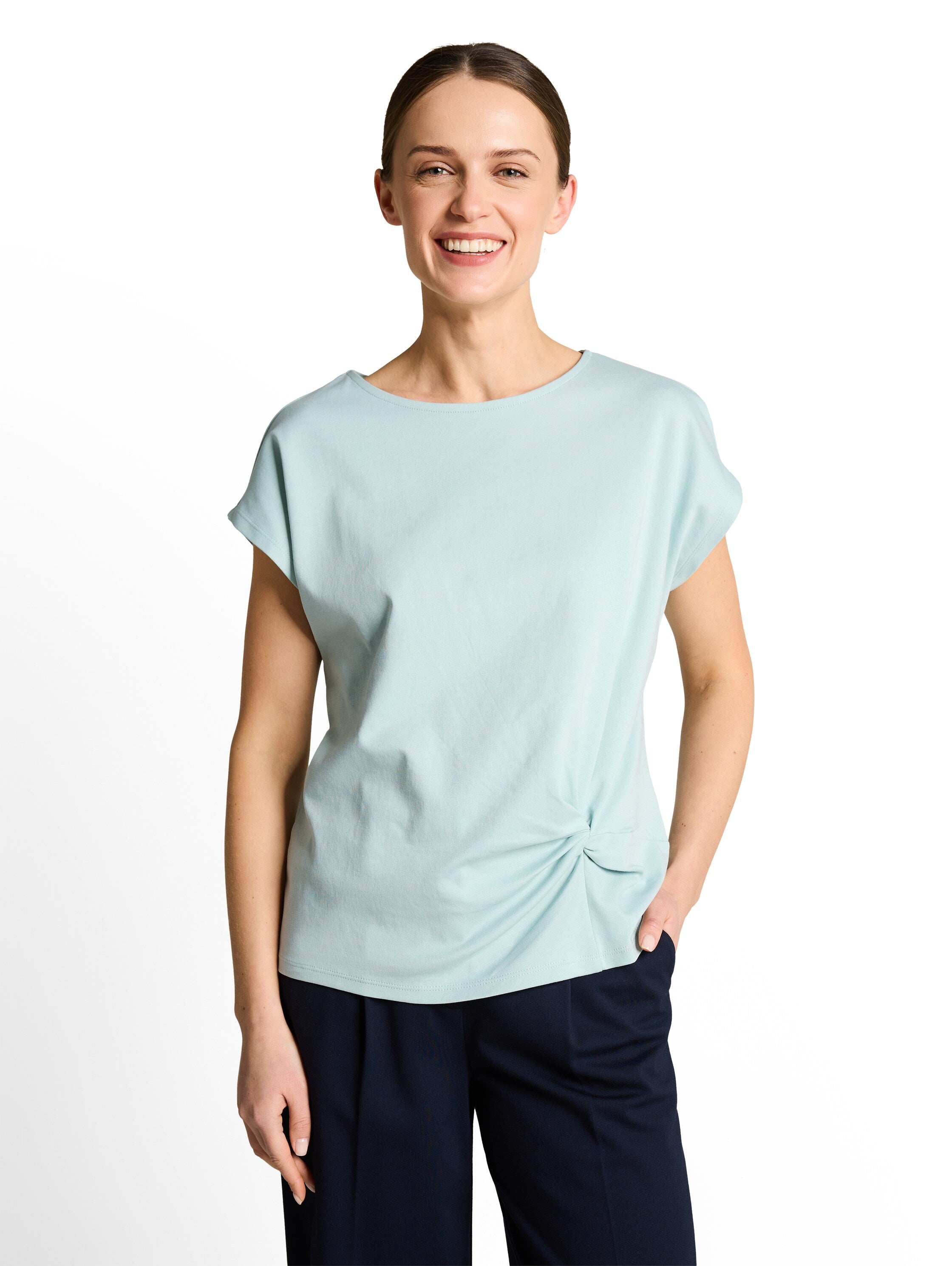 Tom Tailor Blue Short Sleeved Plain T-shirt With Knot Detail On The Front