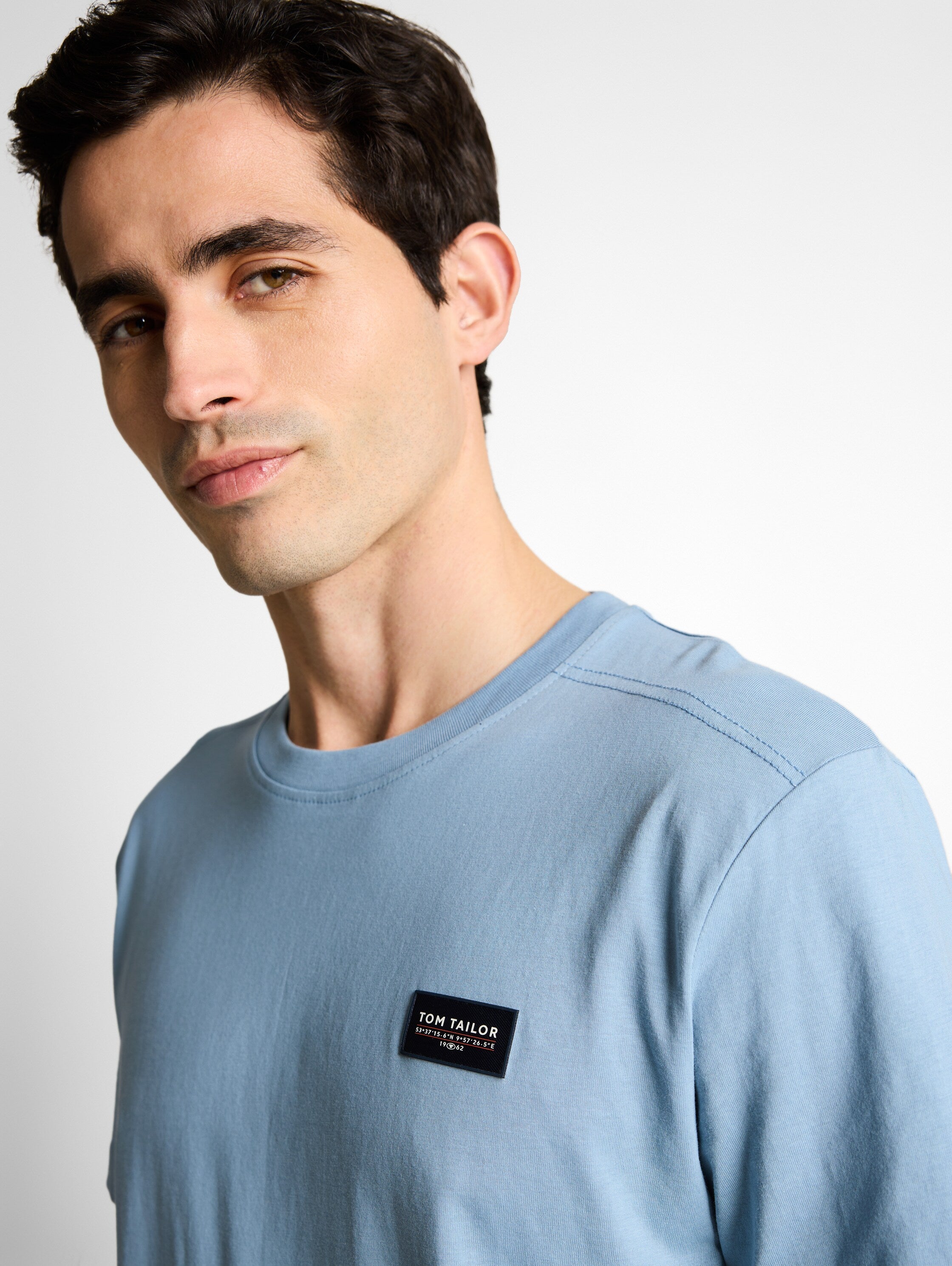 Tom Tailor Blue Cotton T-Shirt With Logo Badge