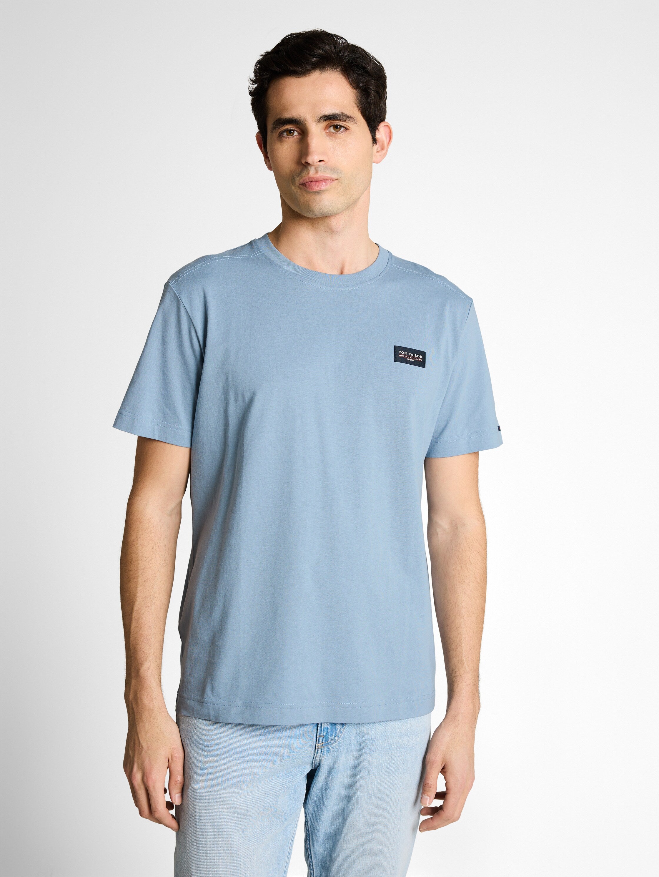 Tom Tailor Blue Cotton T-Shirt With Logo Badge