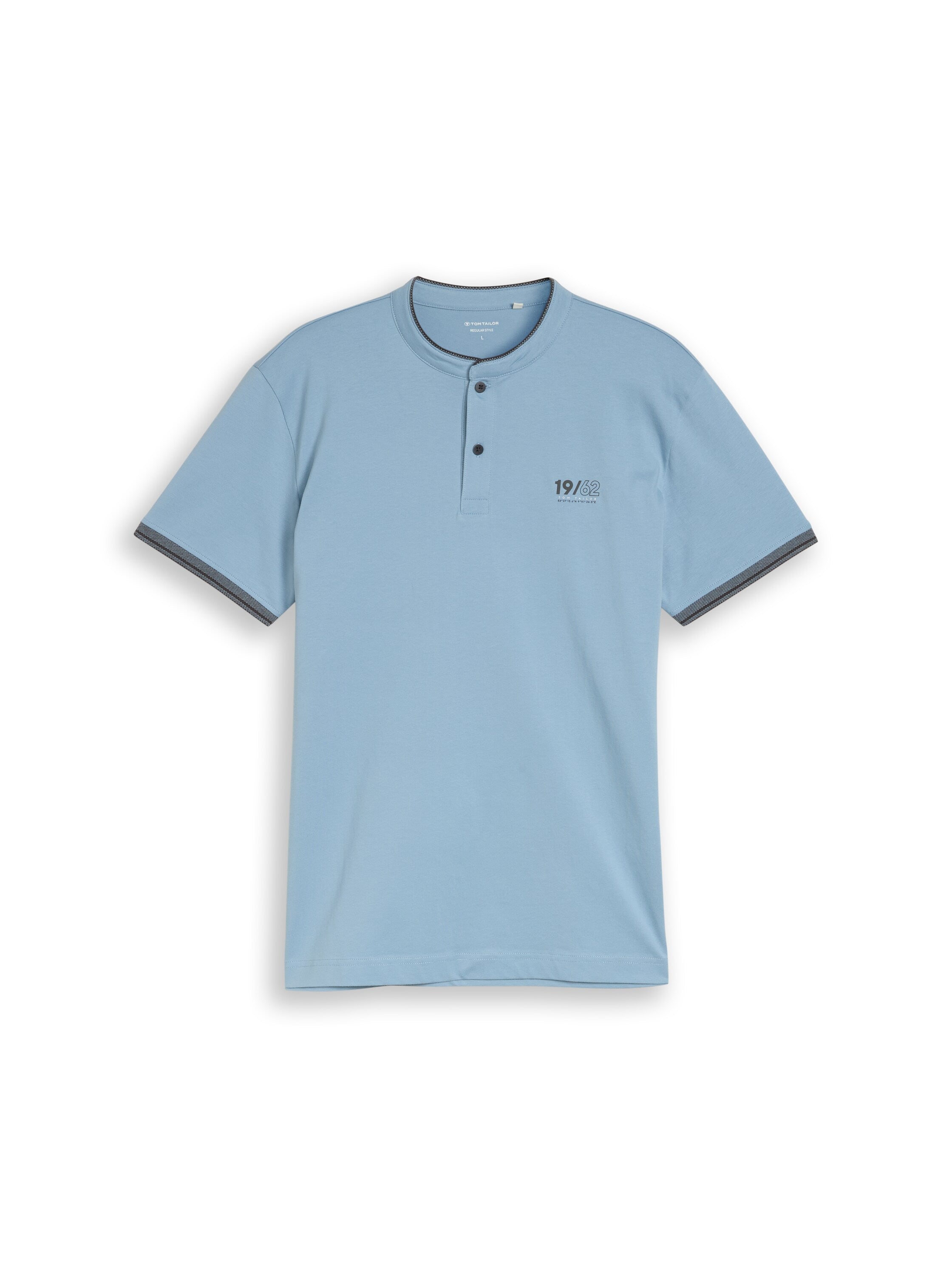 Tom Tailor Blue Polo With Stand-Up Collar Logo Print On The Chest