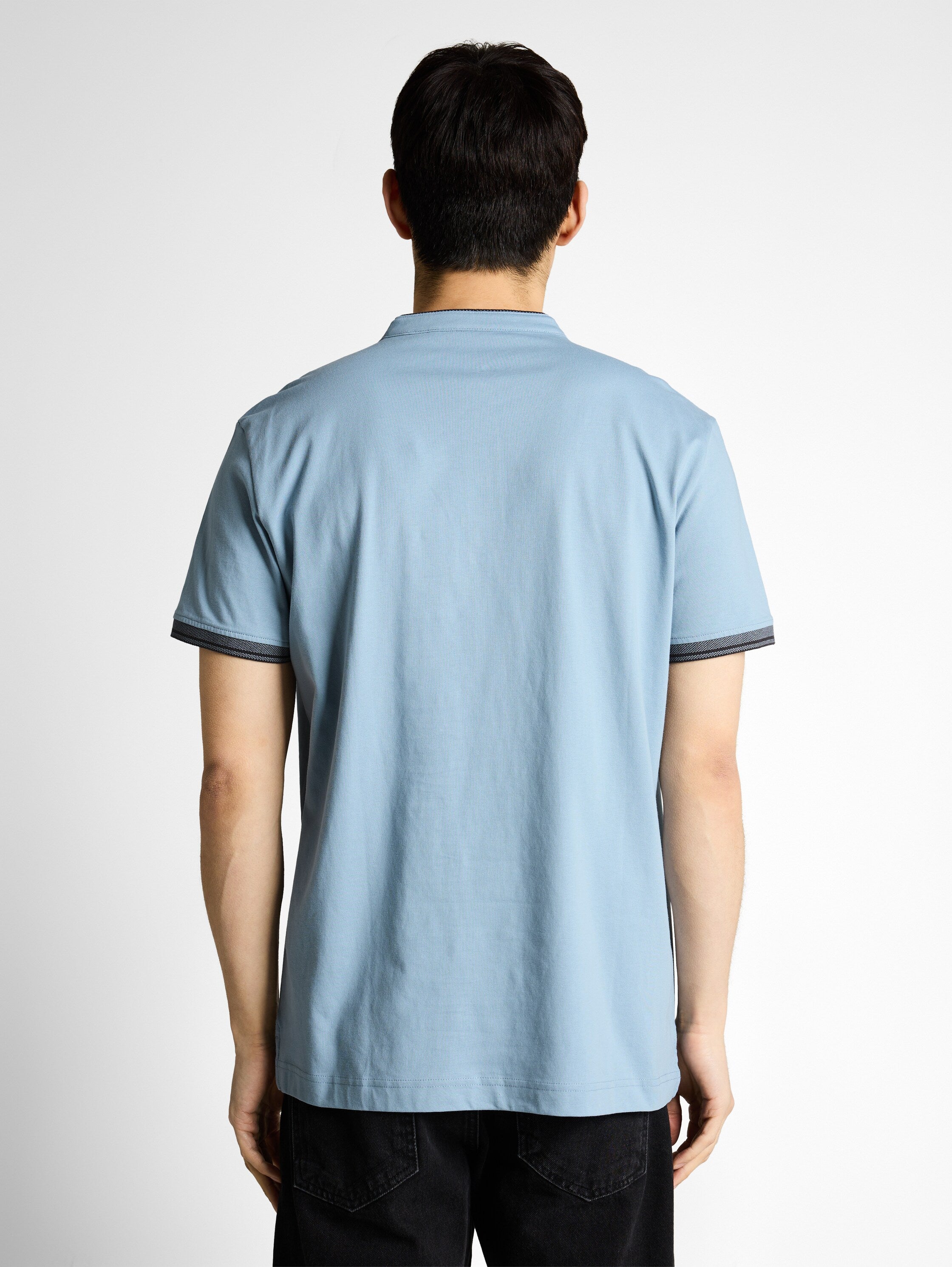 Tom Tailor Blue Polo With Stand-Up Collar Logo Print On The Chest