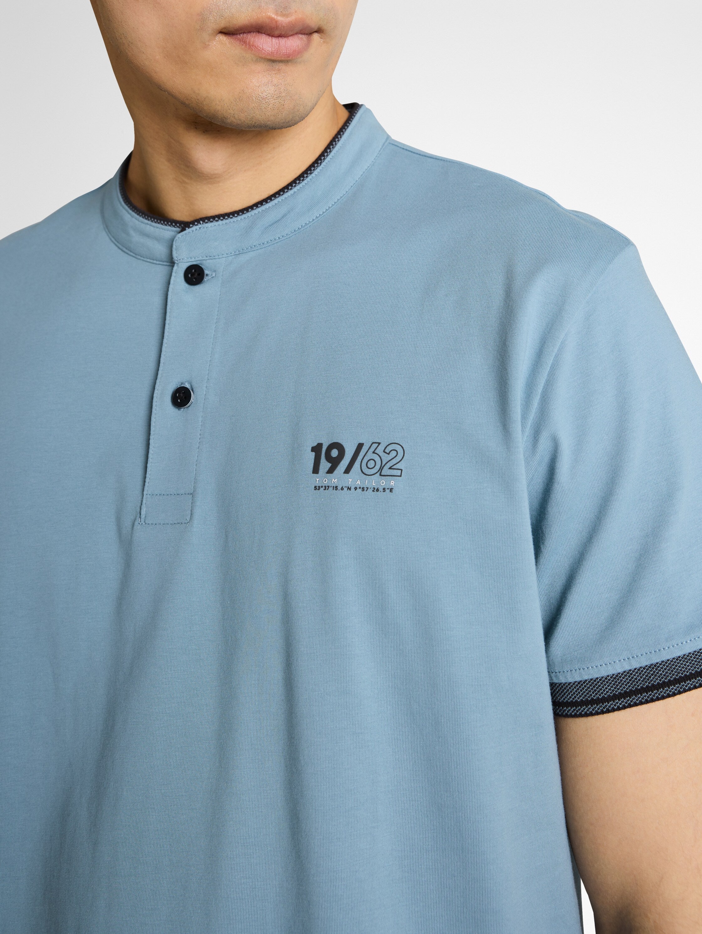 Tom Tailor Blue Polo With Stand-Up Collar Logo Print On The Chest