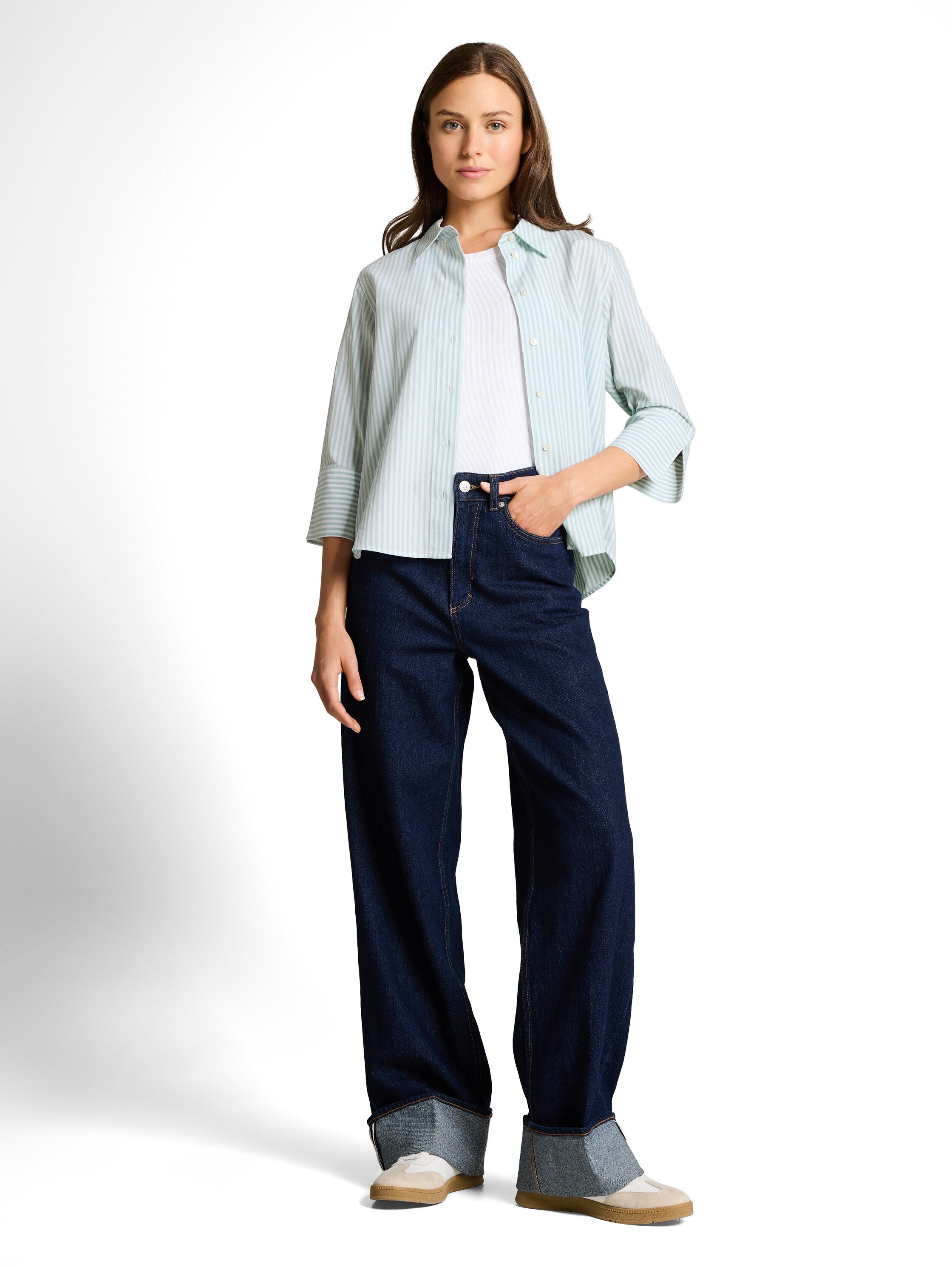 Tom Tailor Blue White Thin Striped Blouse With 3/4 Sleeved