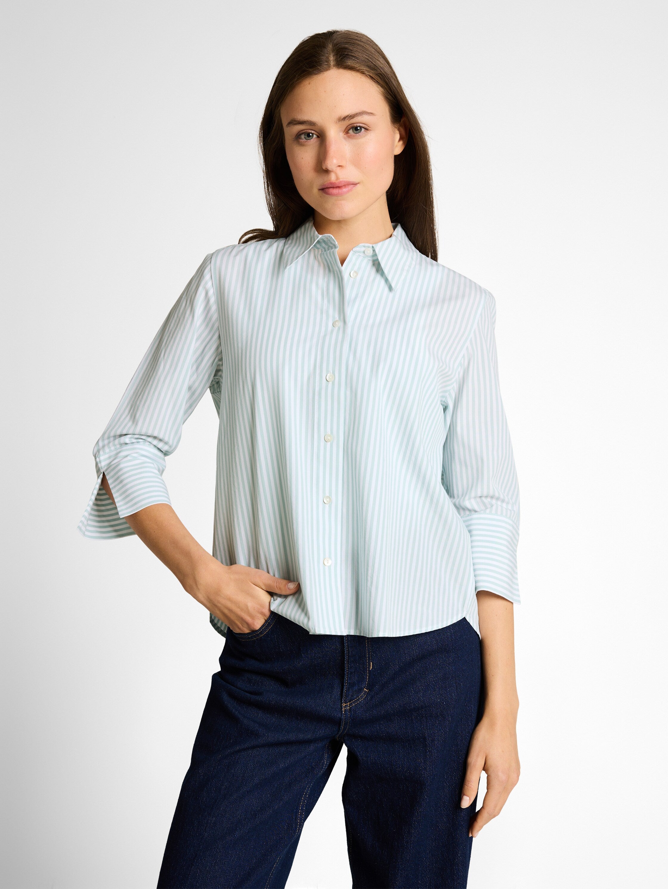 Tom Tailor Blue White Thin Striped Blouse With 3/4 Sleeved