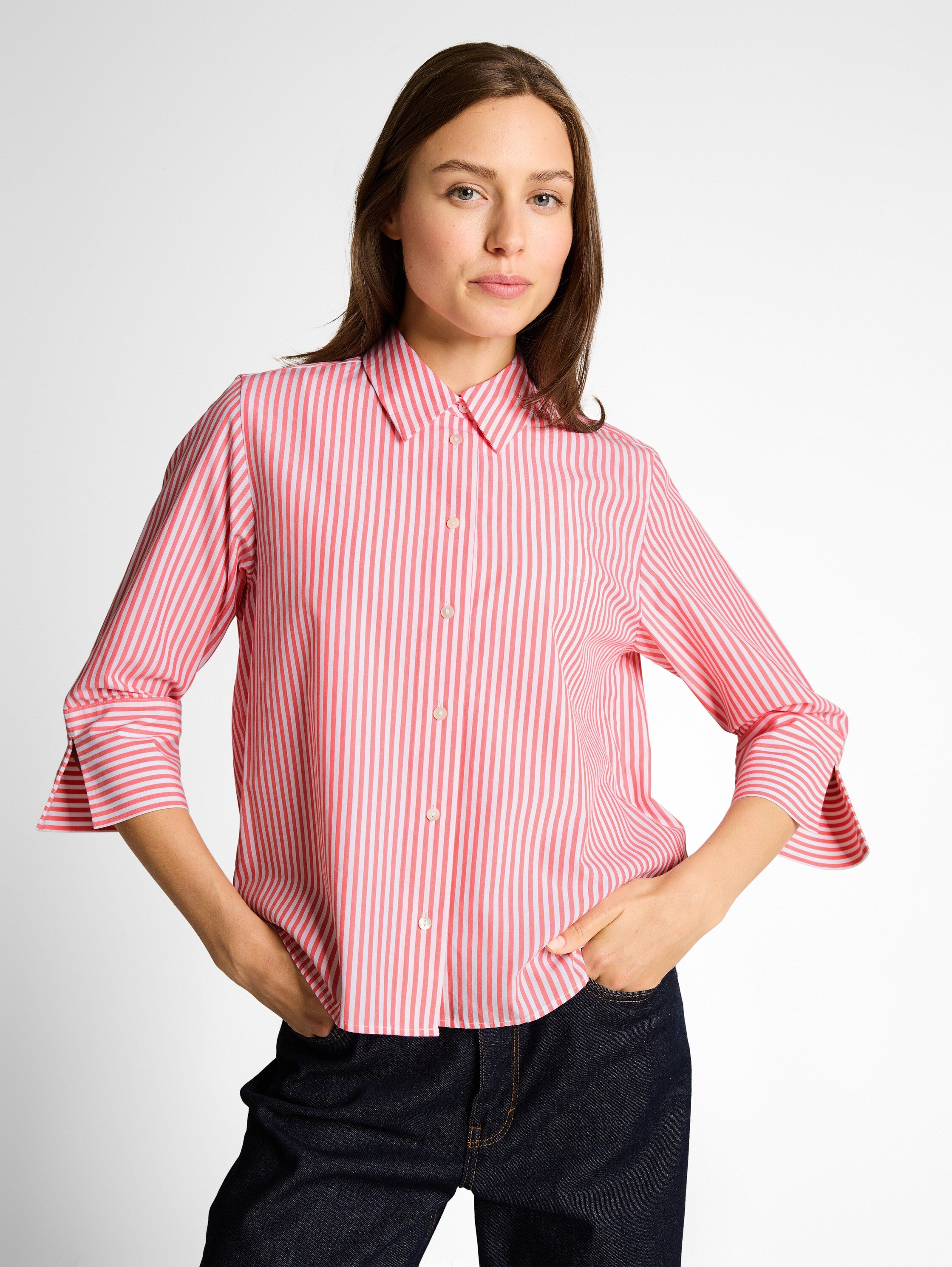 Tom Tailor Coral White Thin Striped Blouse With 3/4 Sleeved
