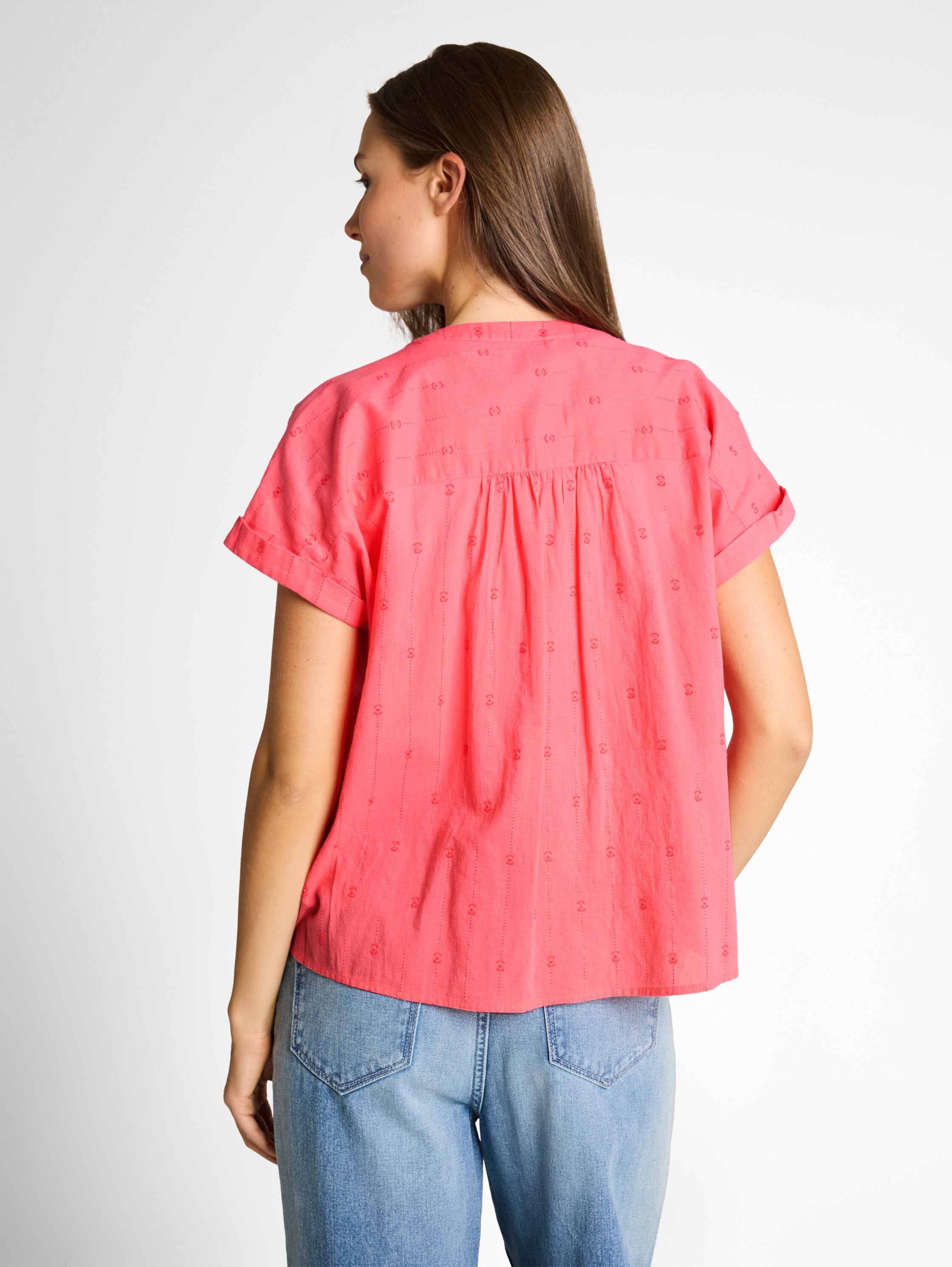 Tom Tailor Coral Pink Round Neck Line Loose Fit Blouse