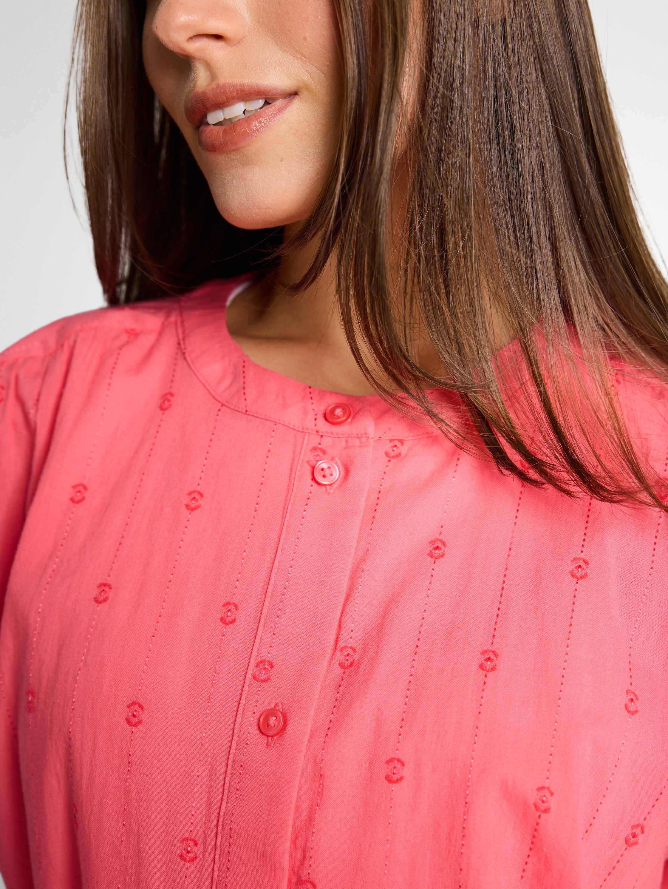 Tom Tailor Coral Pink Round Neck Line Loose Fit Blouse
