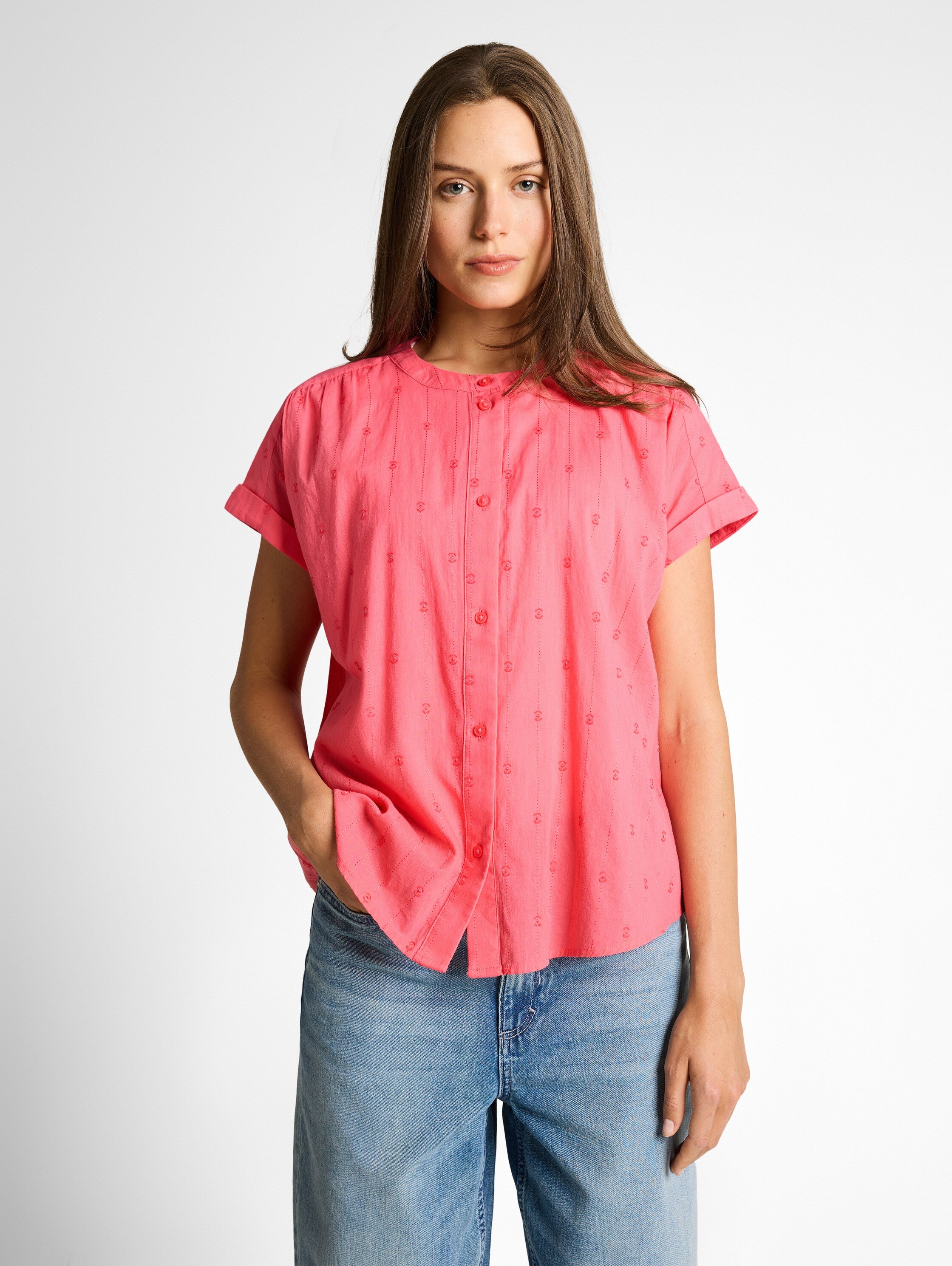 Tom Tailor Coral Pink Round Neck Line Loose Fit Blouse