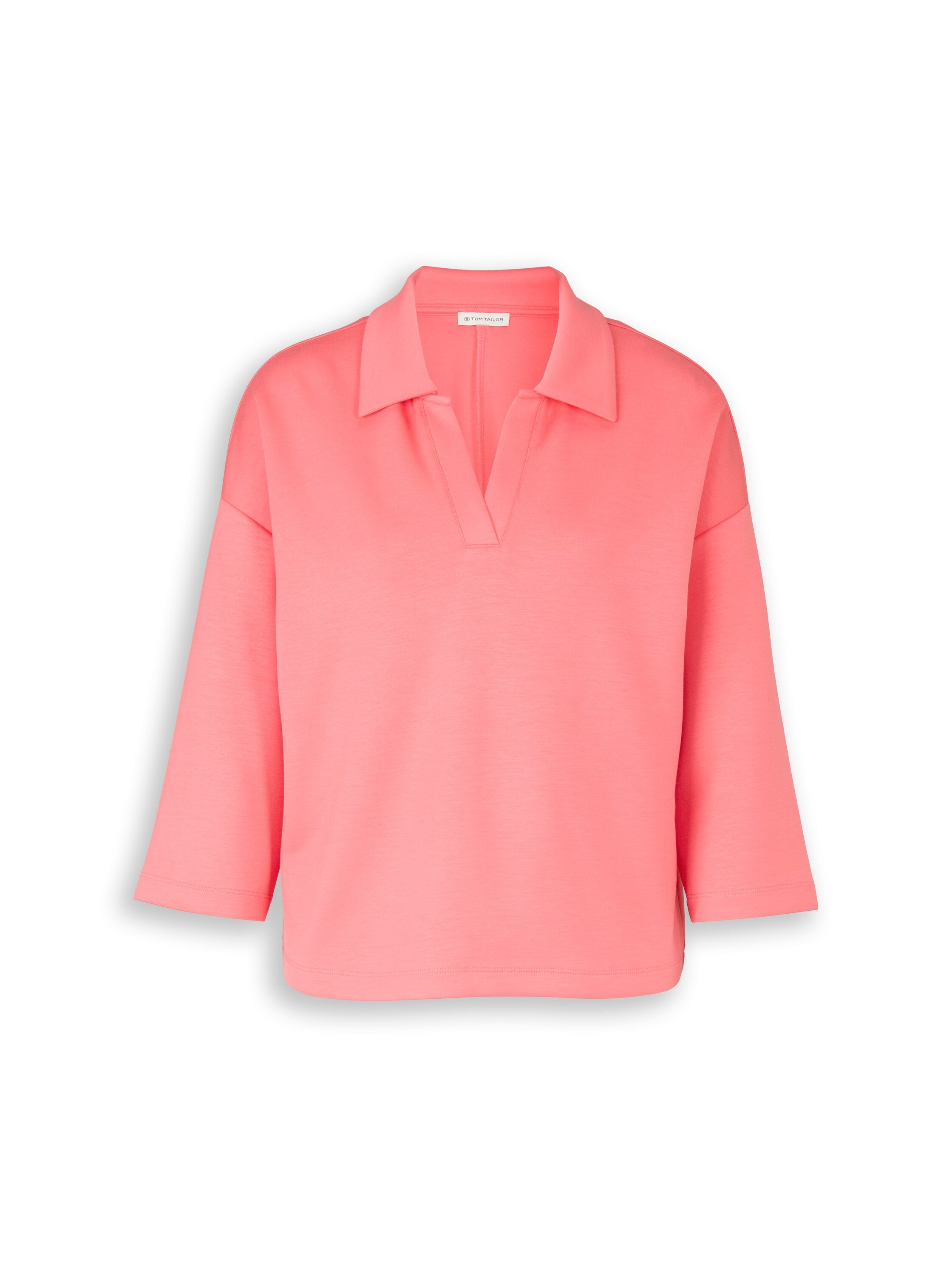 Tom Tailor Coral Pink Long-Sleeved Shirt With Polo Collar