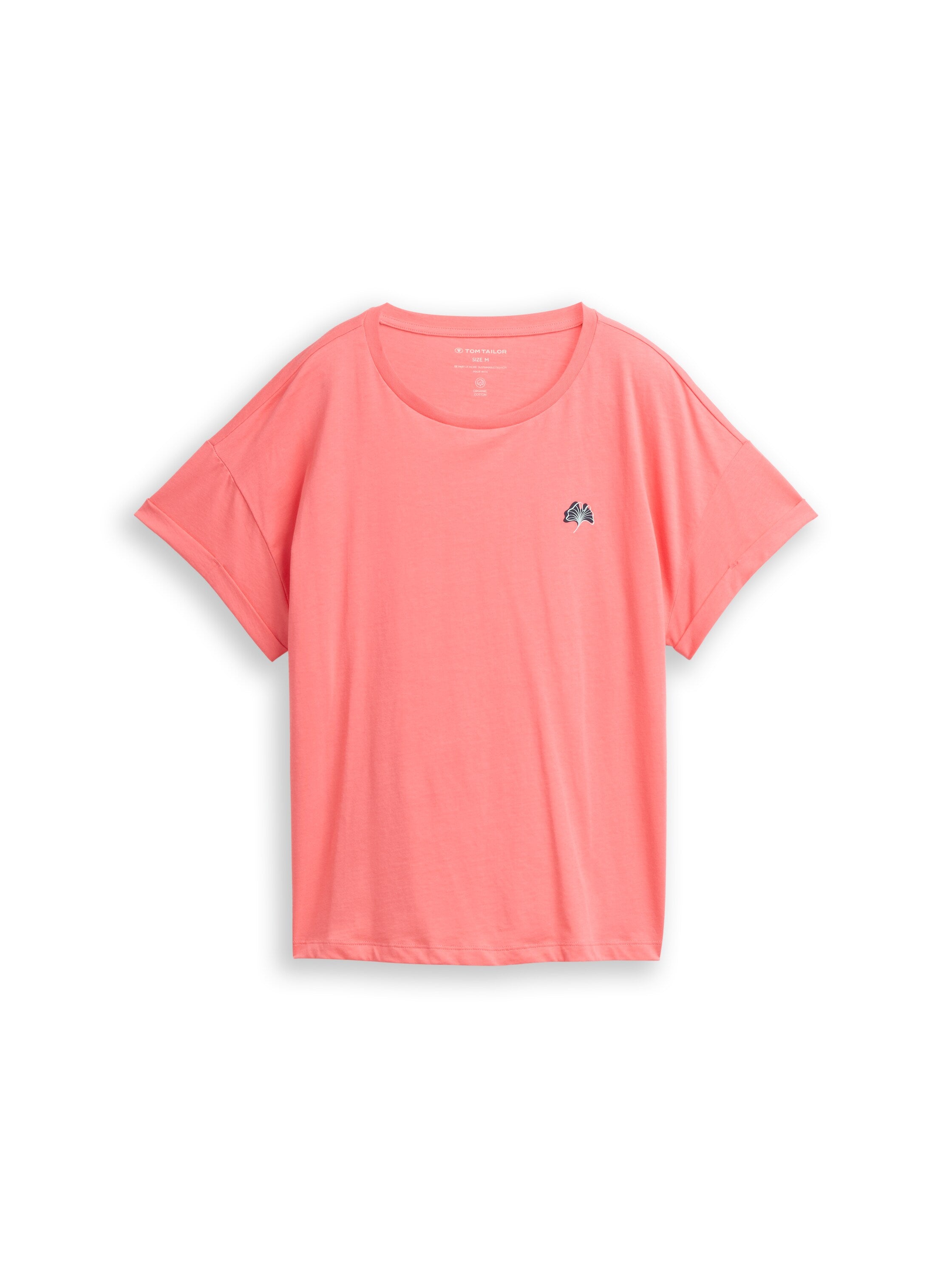 Tom Tailor Coral Round Neck T-Shirt With Small Embroidery On The Chest