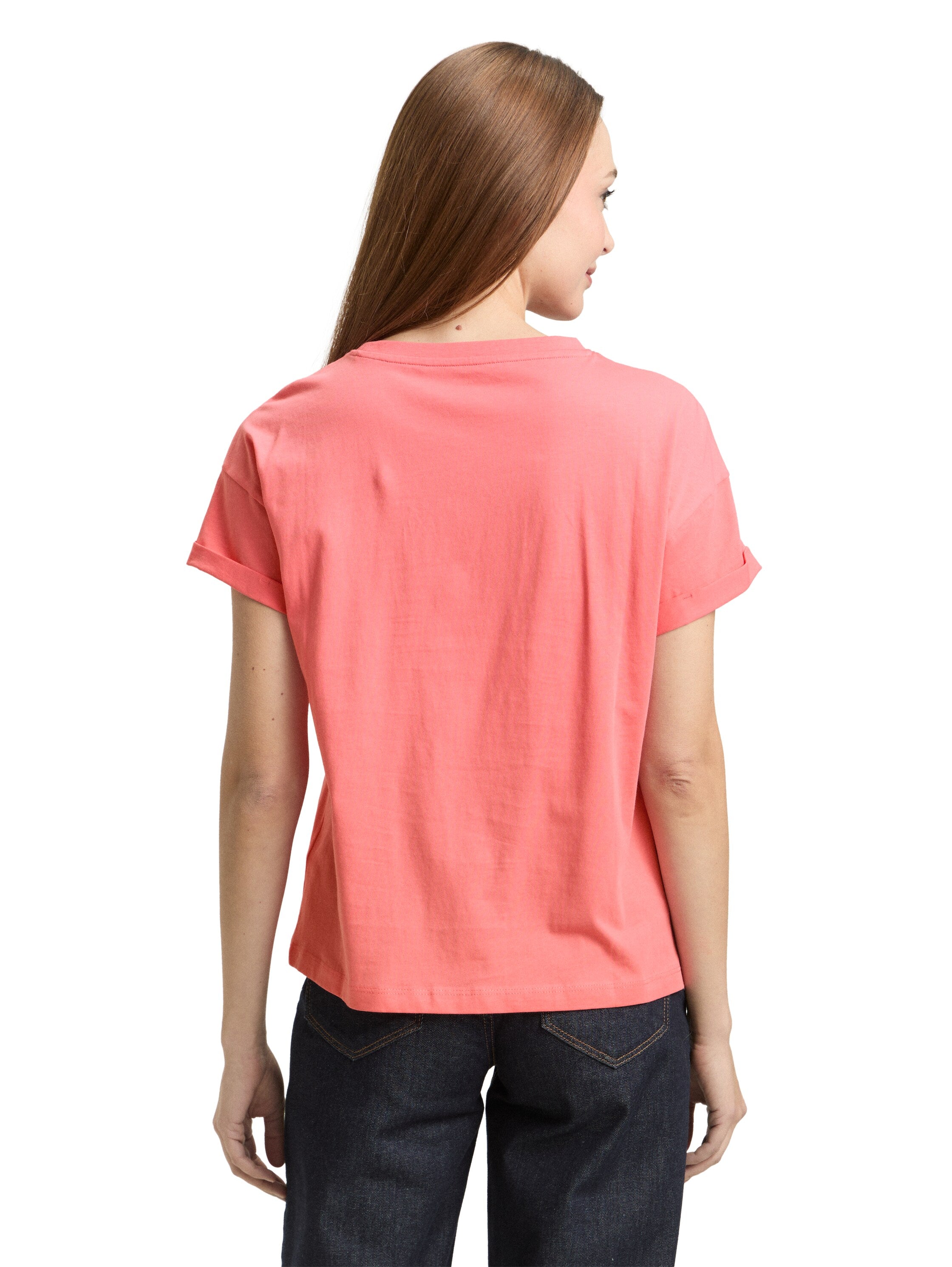 Tom Tailor Coral Round Neck T-Shirt With Small Embroidery On The Chest