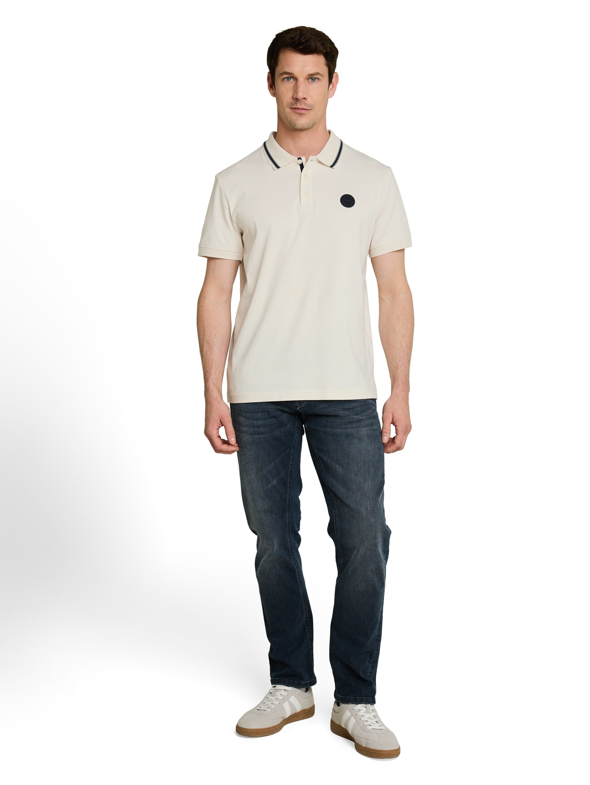 Tom Tailor Gardenia White Polo Shirt With Logo Badge