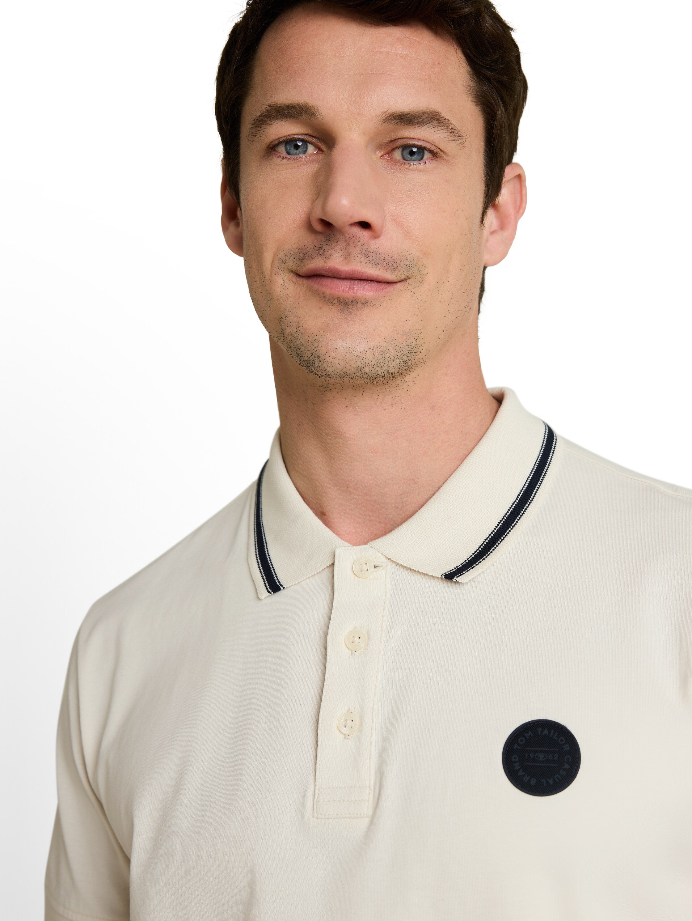 Tom Tailor Gardenia White Polo Shirt With Logo Badge
