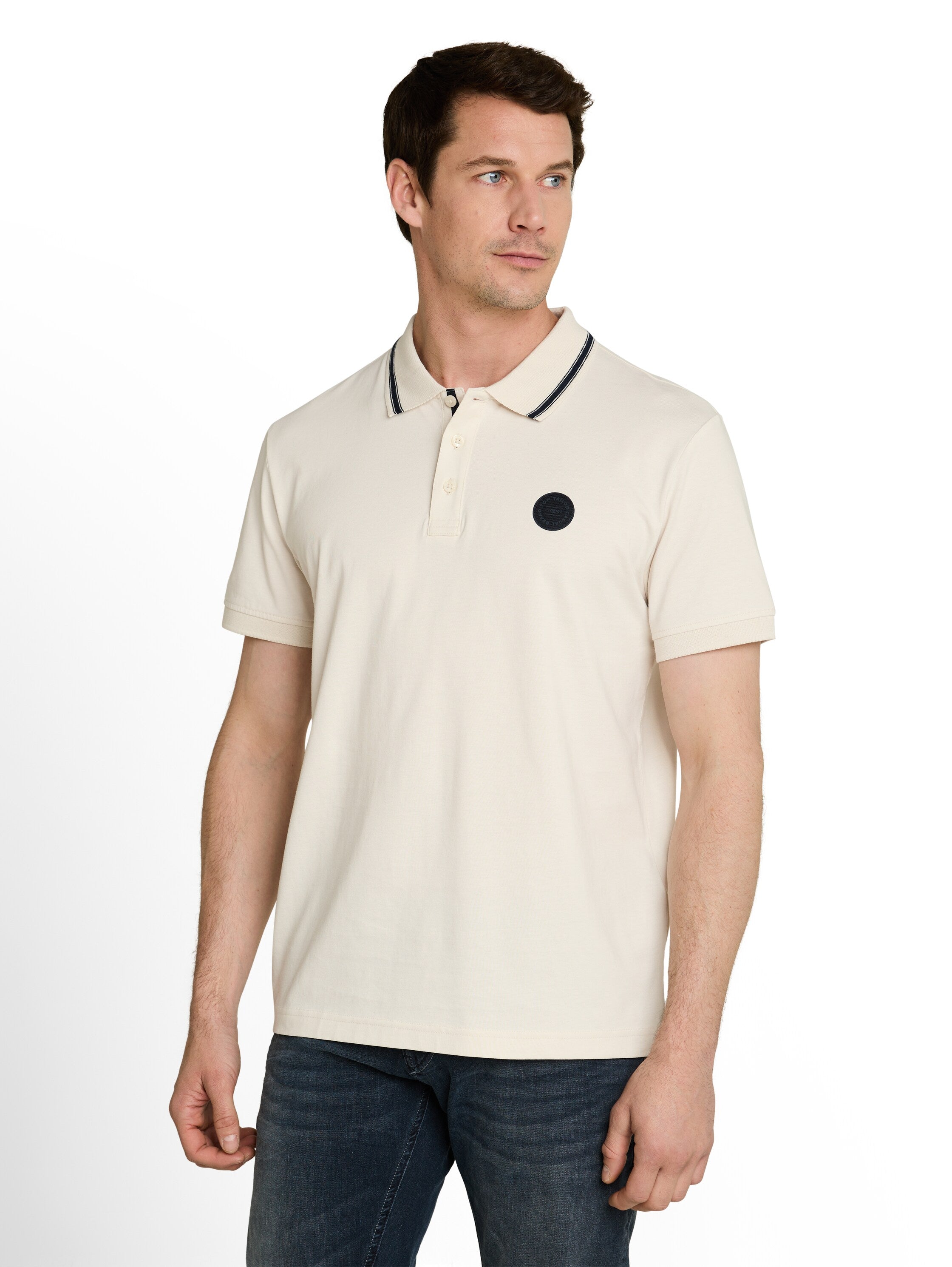 Tom Tailor Gardenia White Polo Shirt With Logo Badge