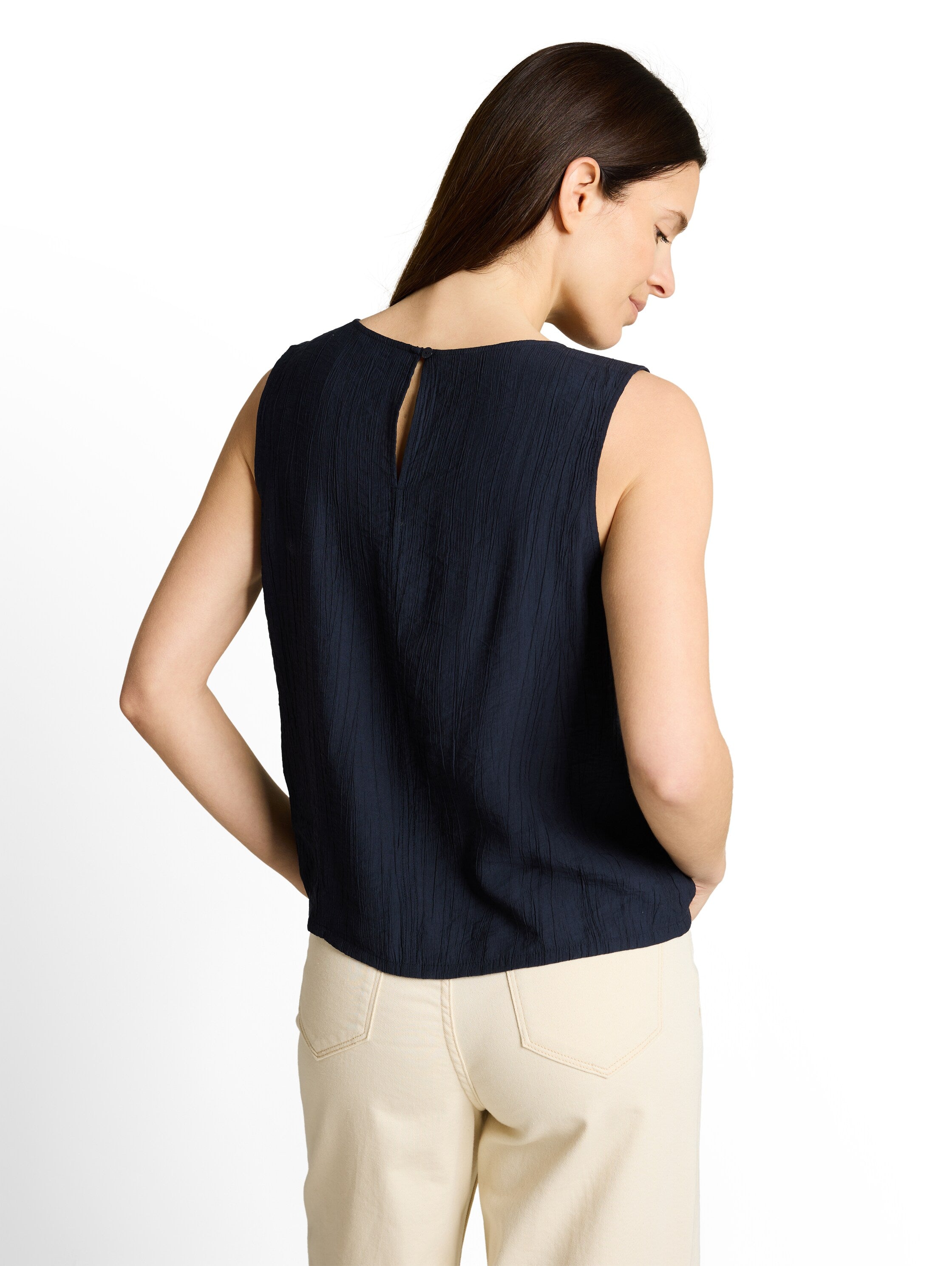 Tom Tailor Navy Blouse Top With Round Neckline