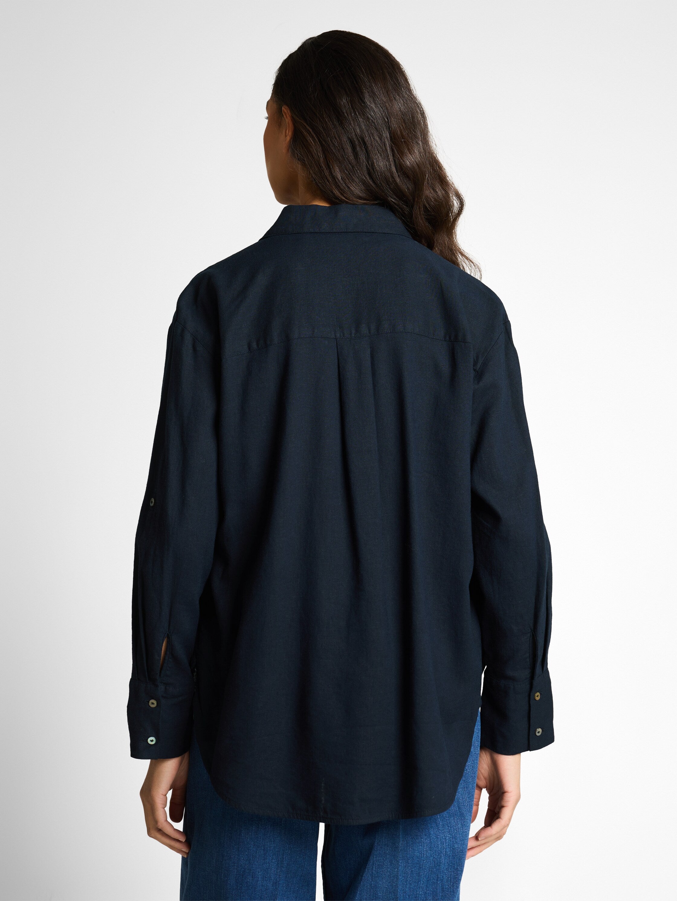 Tom Tailor Navy Oversized Shirt With Linen Blend