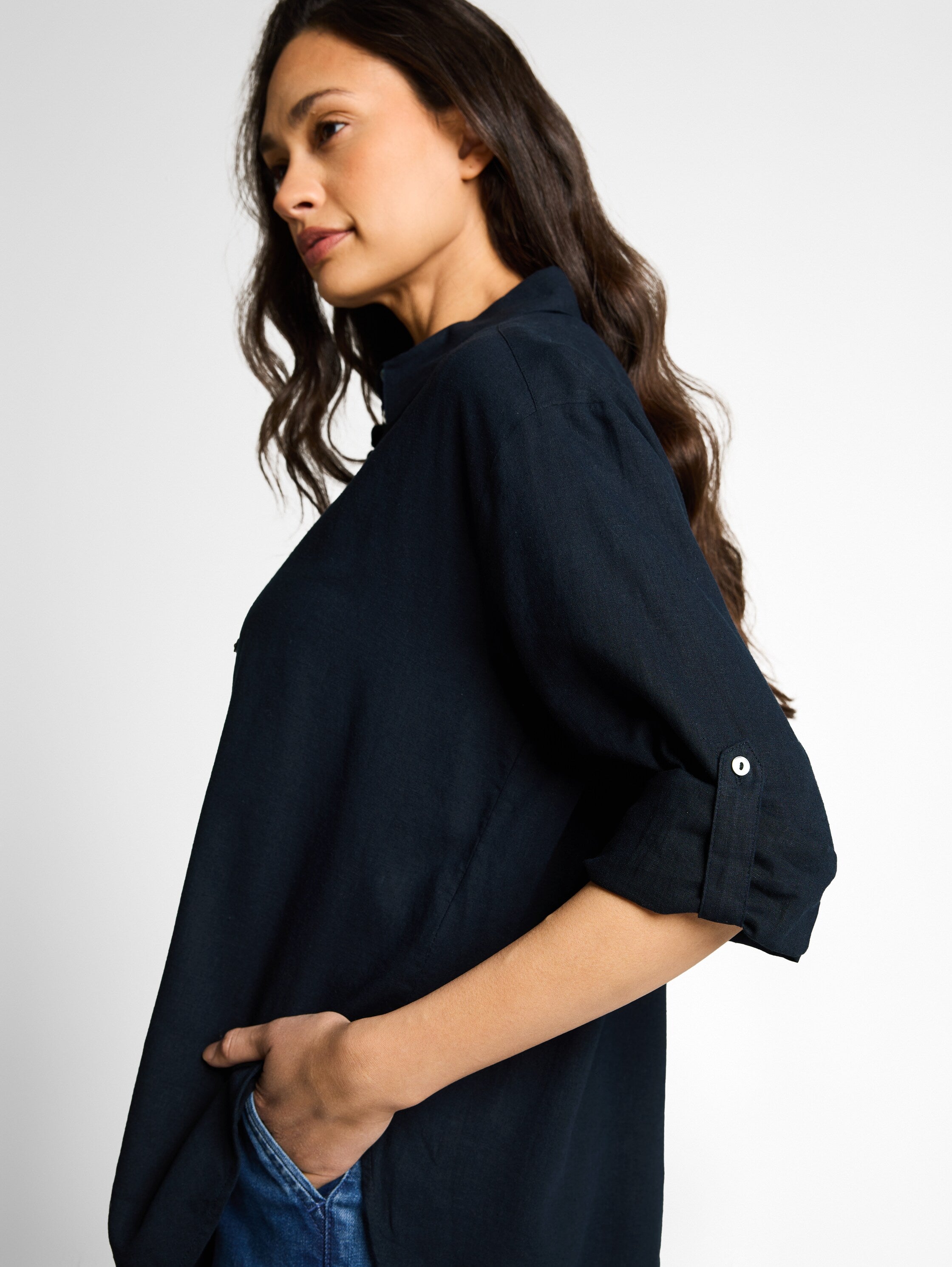 Tom Tailor Navy Oversized Shirt With Linen Blend