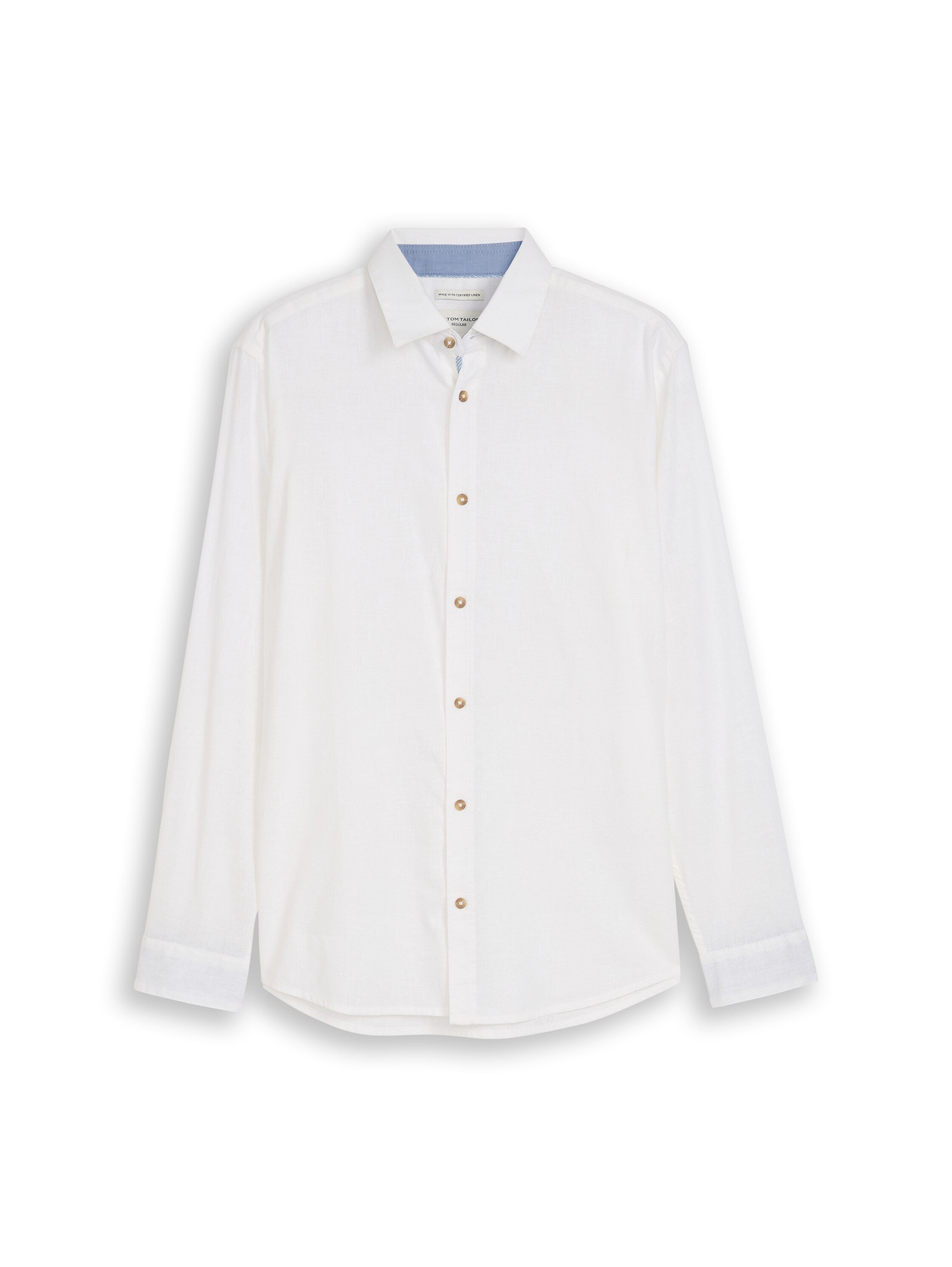 Tom Tailor White Long Sleeved Regular Fit Shirt With Linen Blend