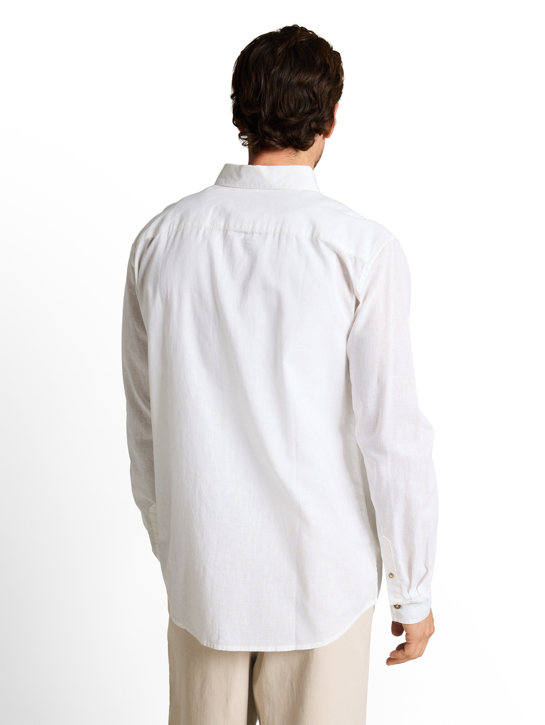 Tom Tailor White Long Sleeved Regular Fit Shirt With Linen Blend