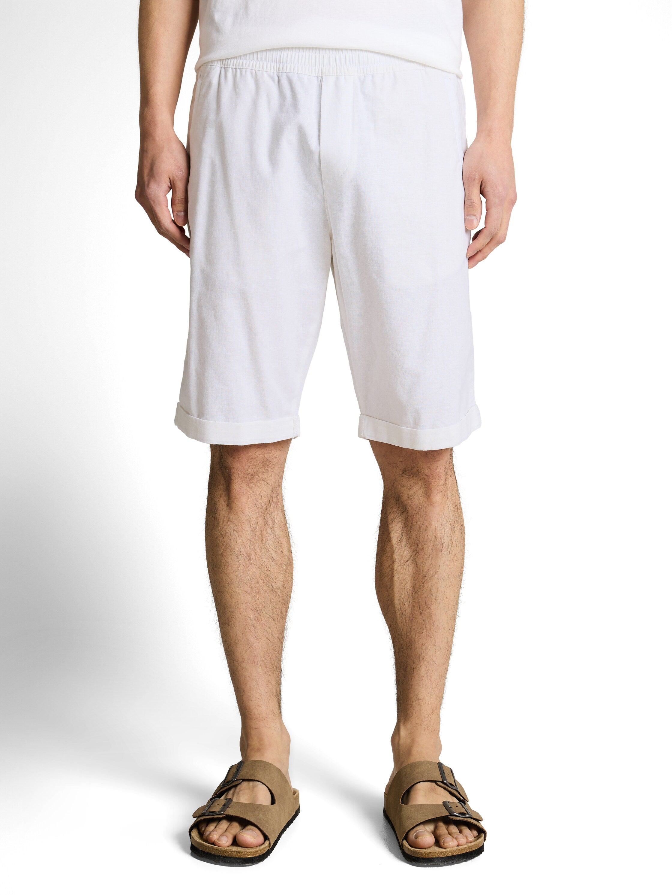 Tom Tailor White Linen Shorts With Elasticated Waistband