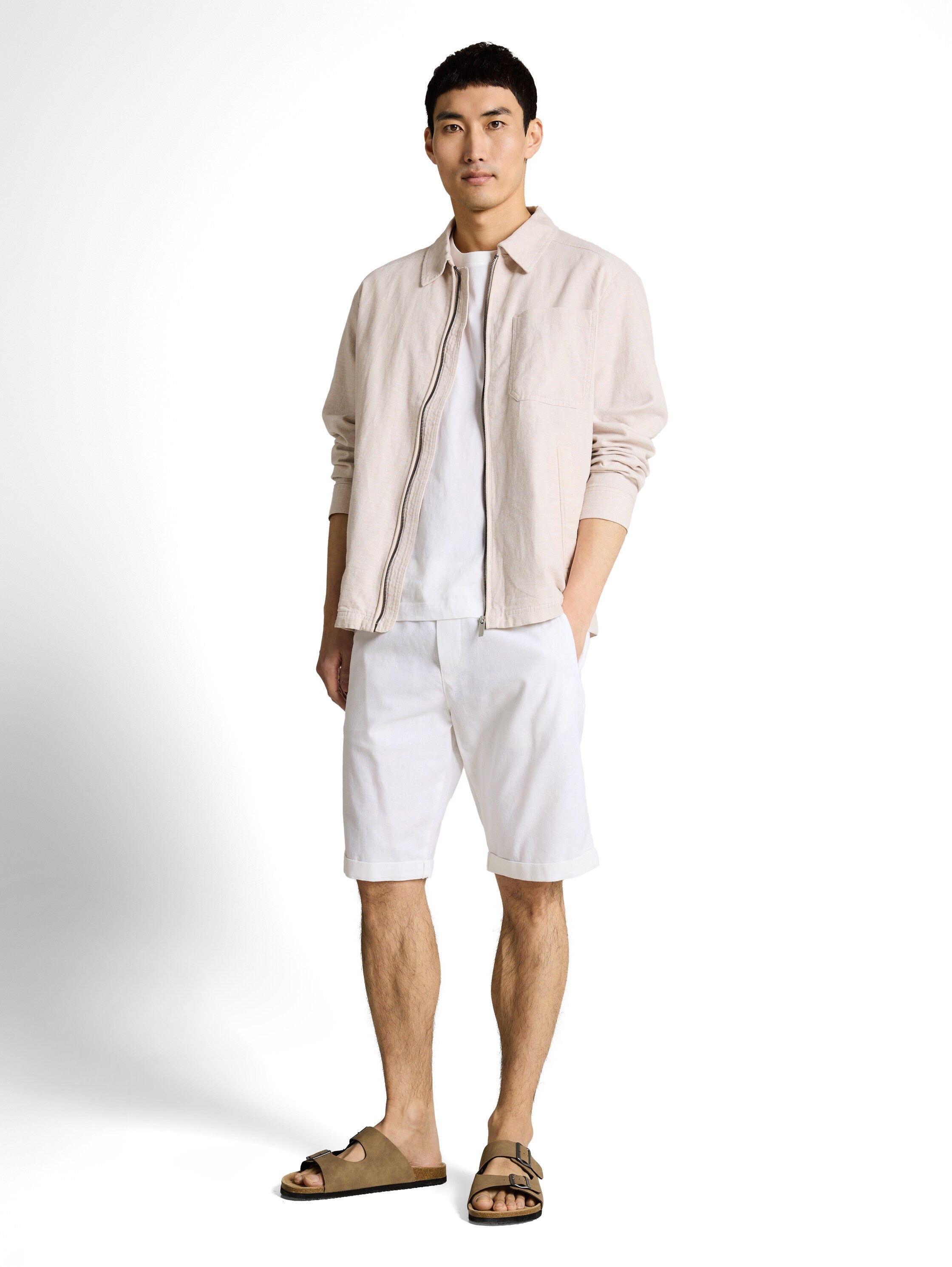 Tom Tailor White Linen Shorts With Elasticated Waistband