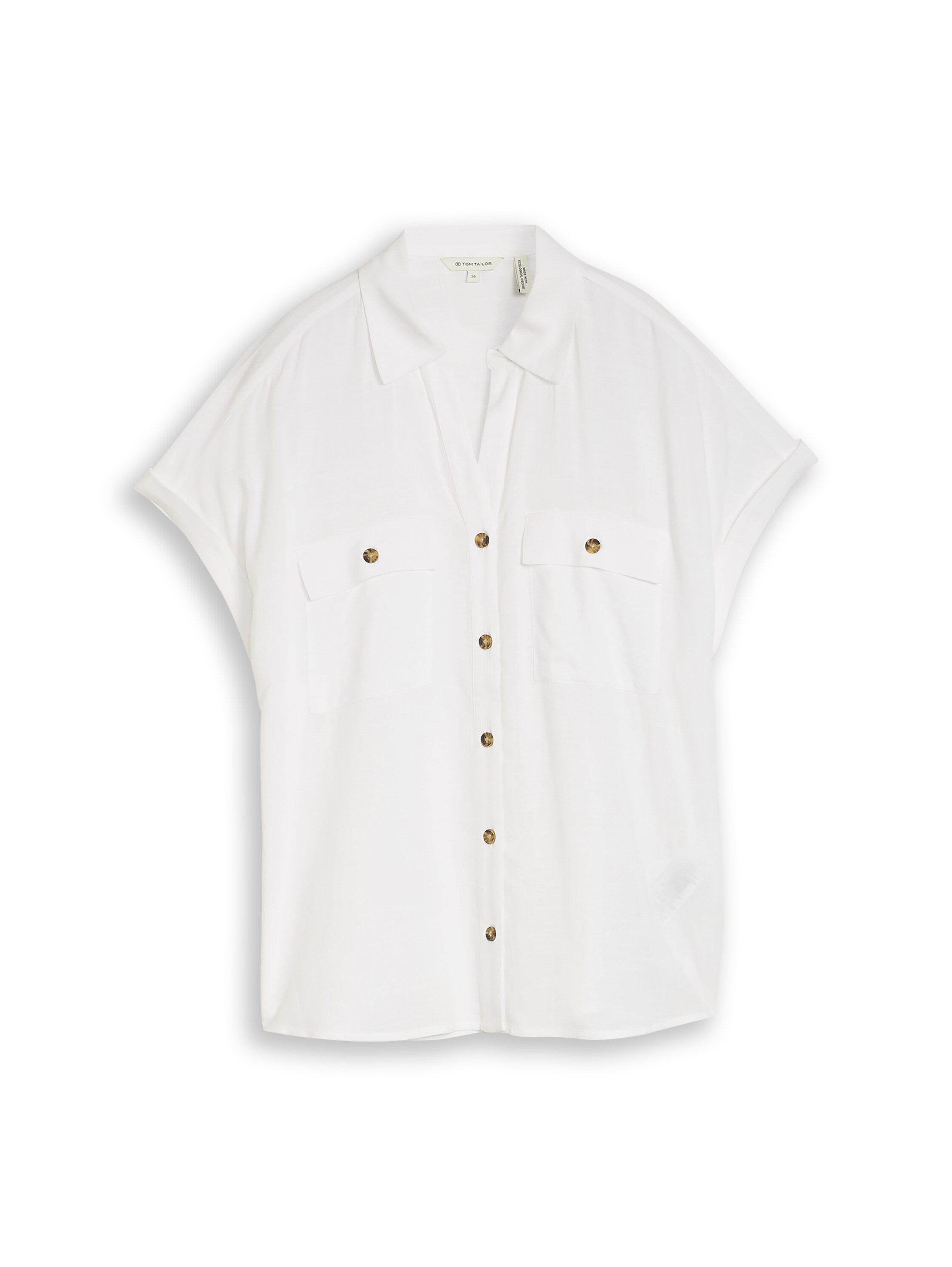 Tom Tailor White Short Sleeved Top With A Button Tab